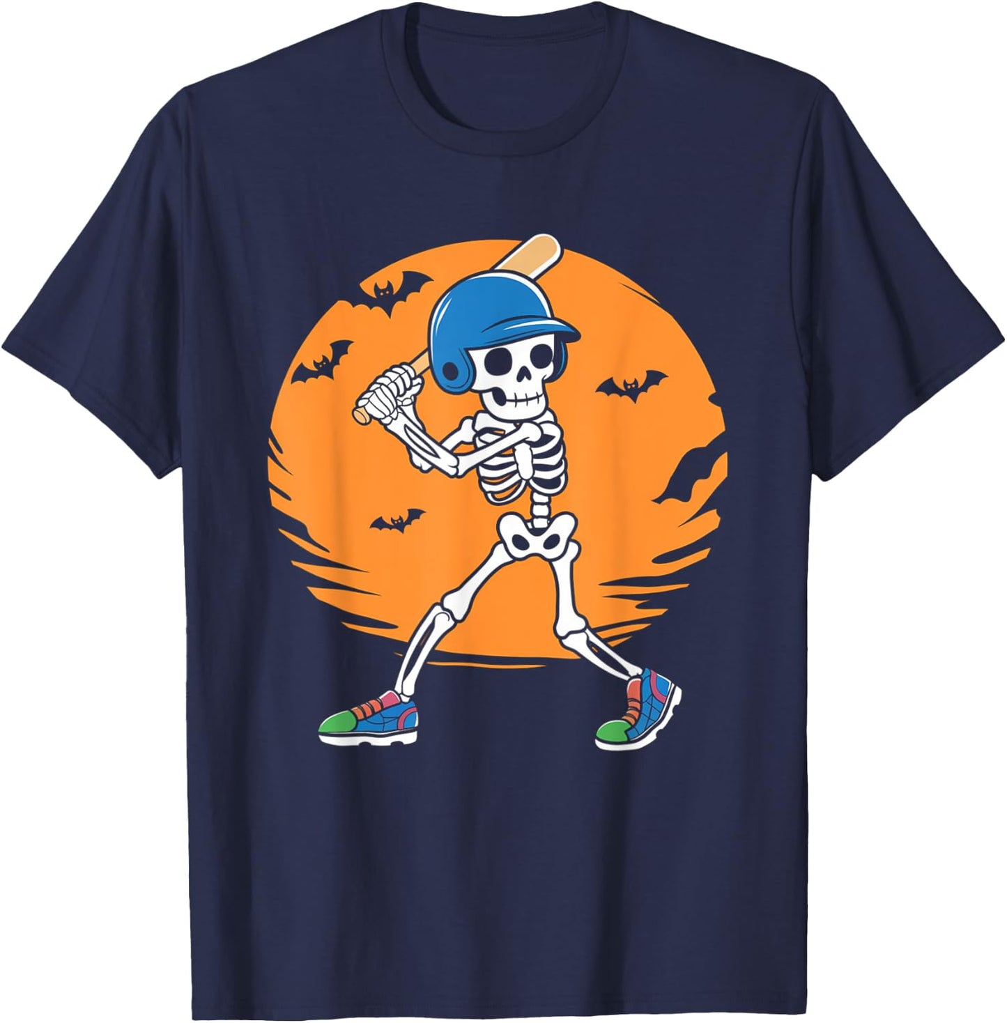 Baseball Skeleton Player Halloween Men Boys Baseball T-Shirt - T-Shirt | Navy