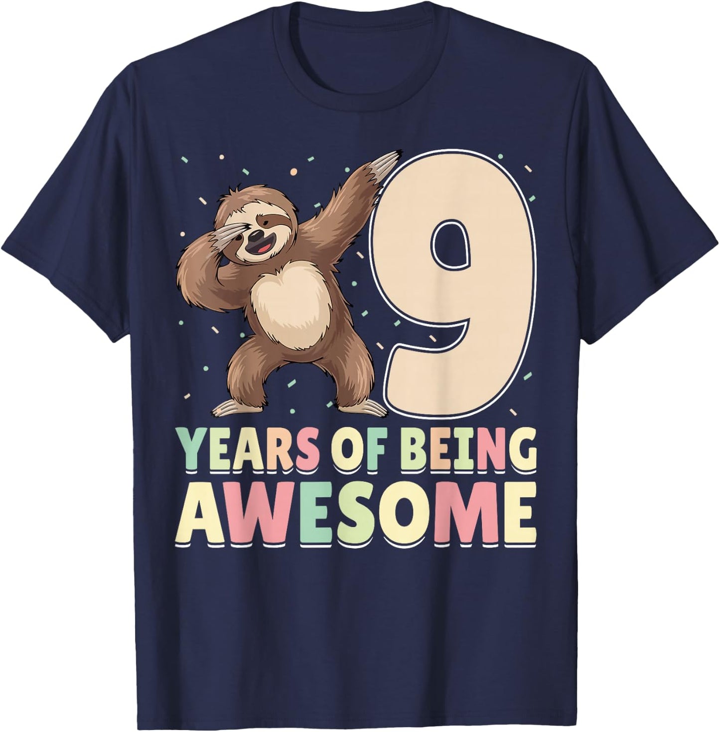 9 Years Of Being Awesome Dabbing Sloth 9th Birthday T-Shirt - T-Shirt | Navy