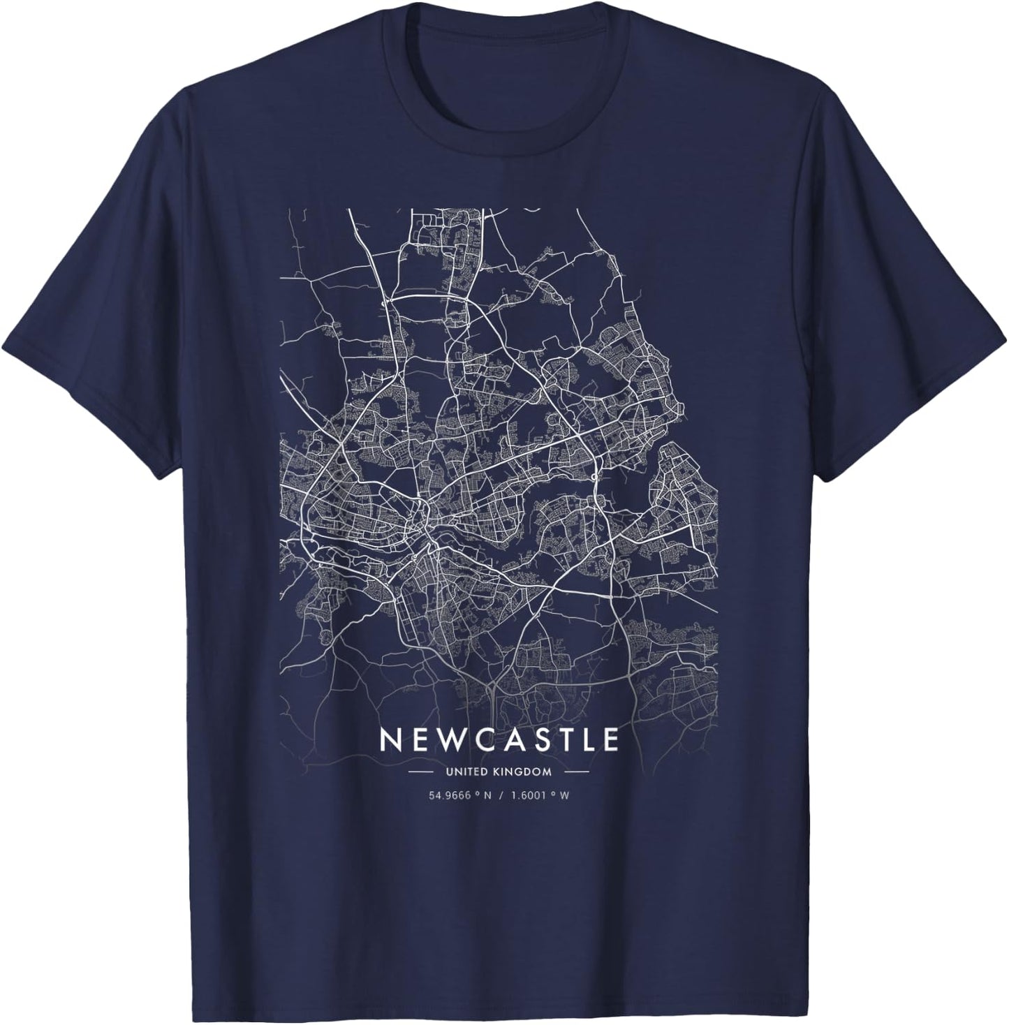 Newcastle United Kingdom Funny City Coordinates Skyline T-Shirt - T-Shirt | Navy