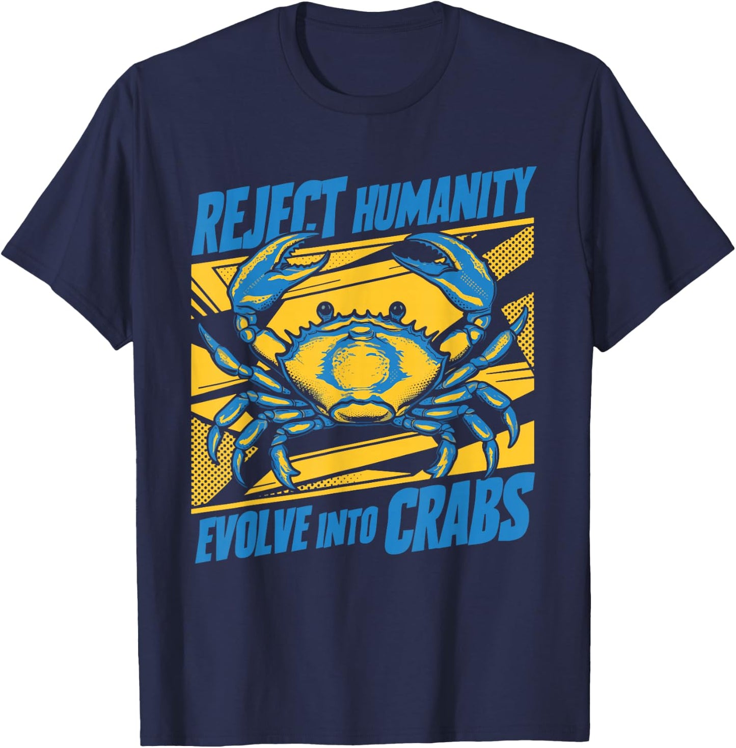 Crab Meme Funny Oddly Specific Meme Reject Humanity Evolve Into Crabs Black -Adults Small Classic Fit Short Sleeve Cotton Blend T-Shirt - T-Shirt | Navy