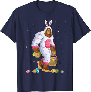 Funny Bigfoot Sasquatch Happy Easter Bunny Eggs T-Shirt - T-Shirt | Navy