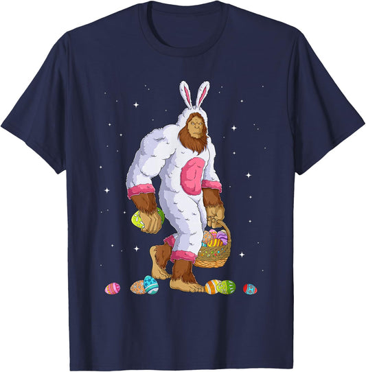 Funny Bigfoot Sasquatch Happy Easter Bunny Eggs T-Shirt - T-Shirt | Navy