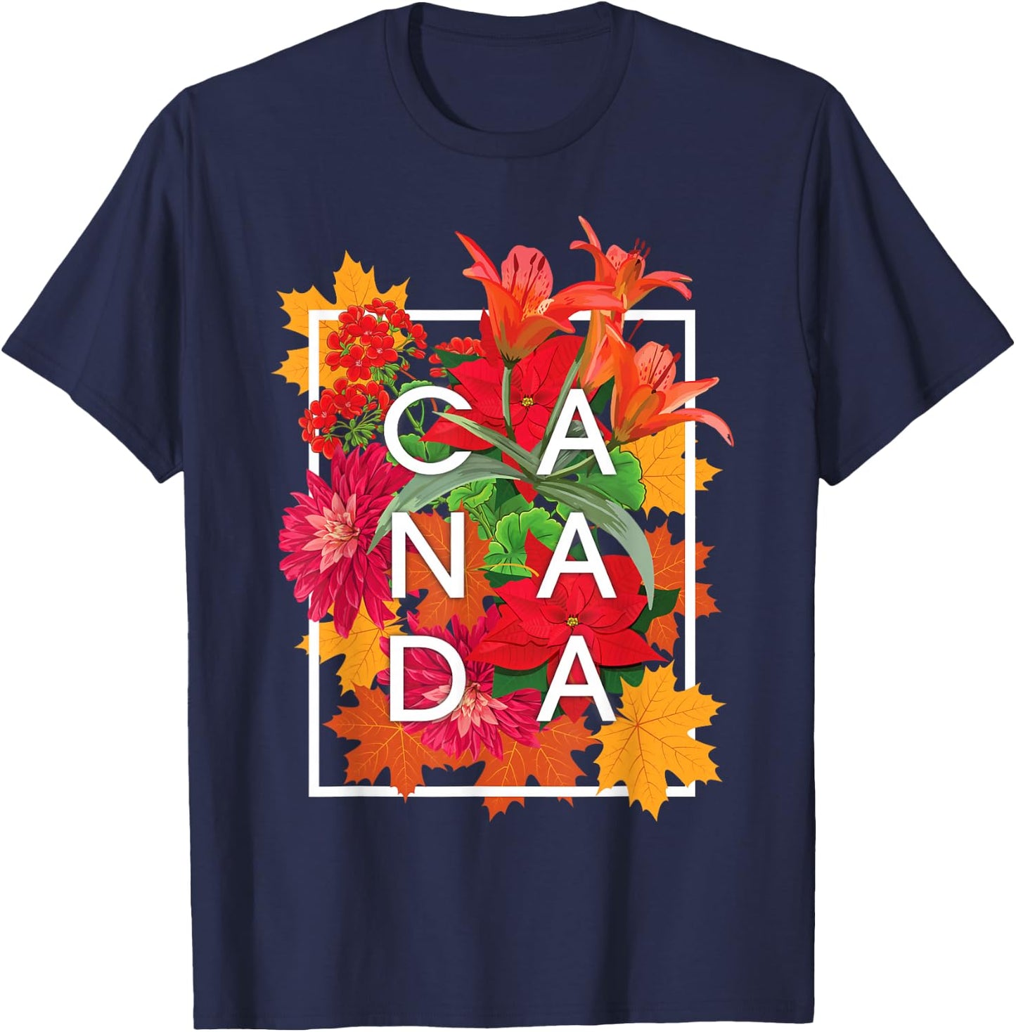 Flowers of Canada Word Art - Canadian Pride T-Shirt - T-Shirt | Navy