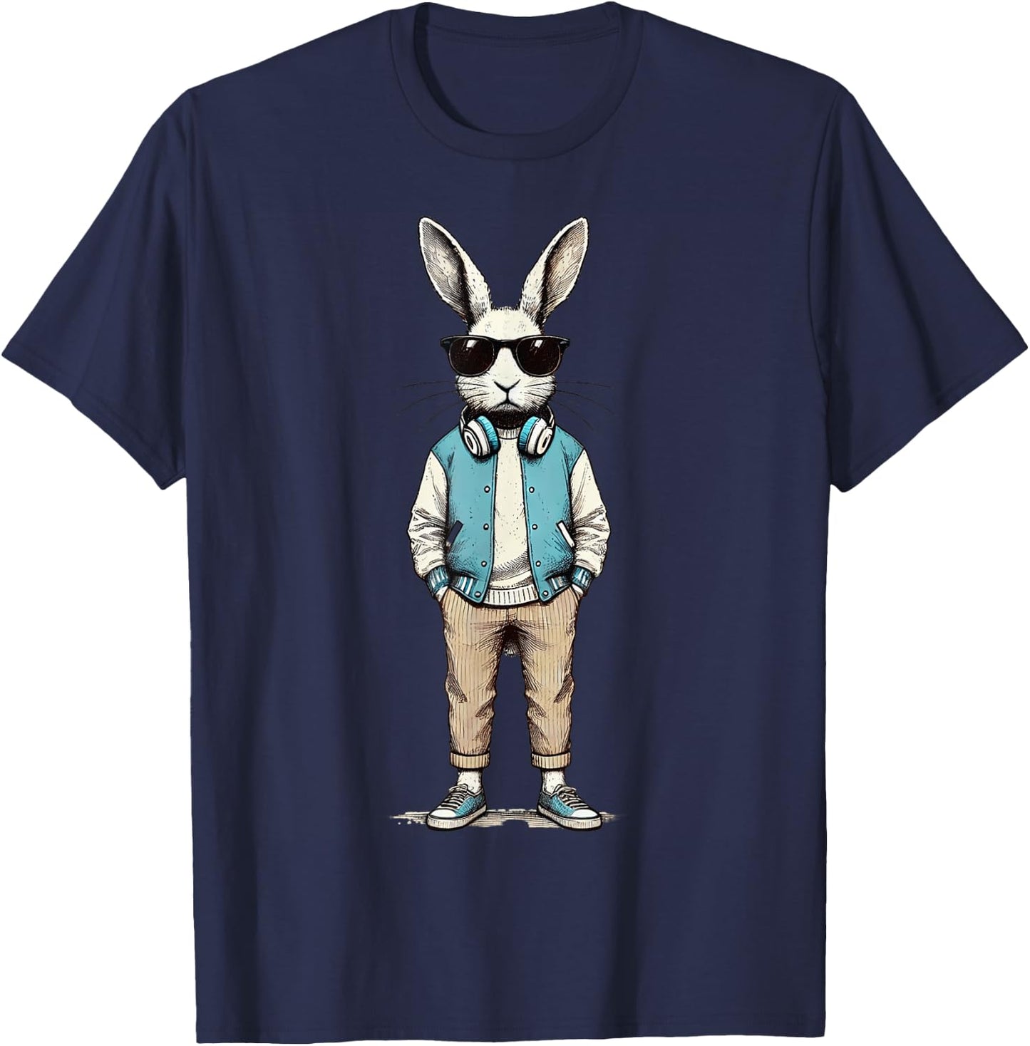 Boys Easter Shirt Bunny Rabbit with Sunglasses Kids T-Shirt - T-Shirt | Navy