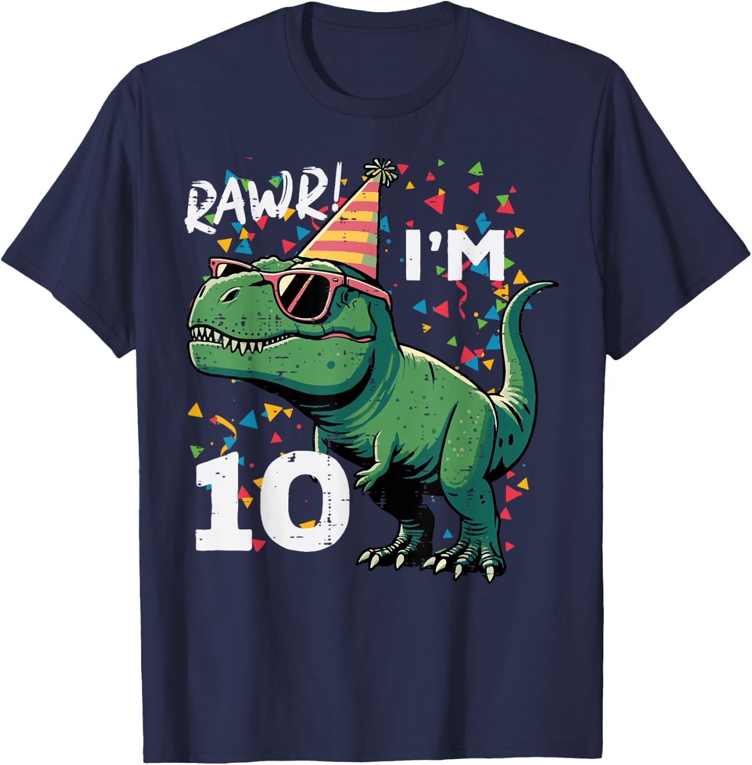 10th Birthday Trex Rawr Im 10 Years Old Bday Dino Boys Kids T-Shirt - T-Shirt | Navy