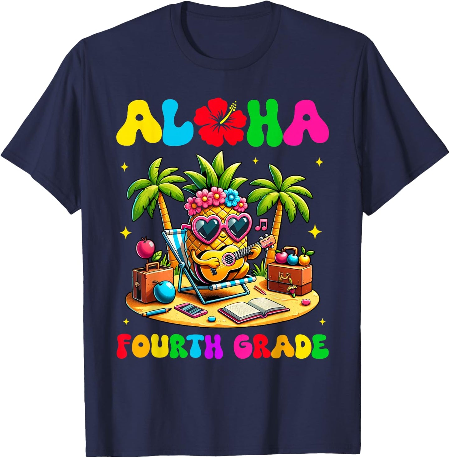 Aloha Fourth Grade Pineapple Hawaii Back to School Kids Girl T-Shirt - T-Shirt | Navy