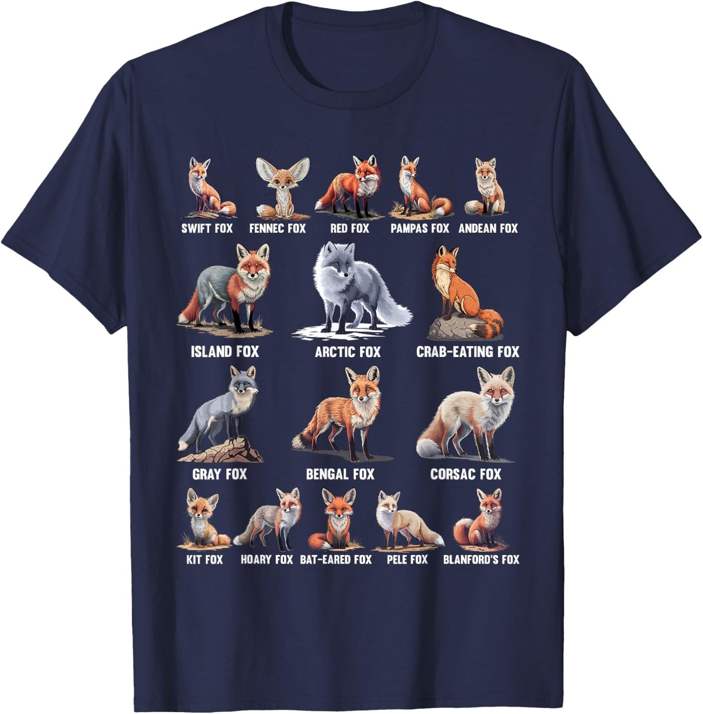 Foxes Of The World Funny Fox Animals Educational T-Shirt - T-Shirt | Navy