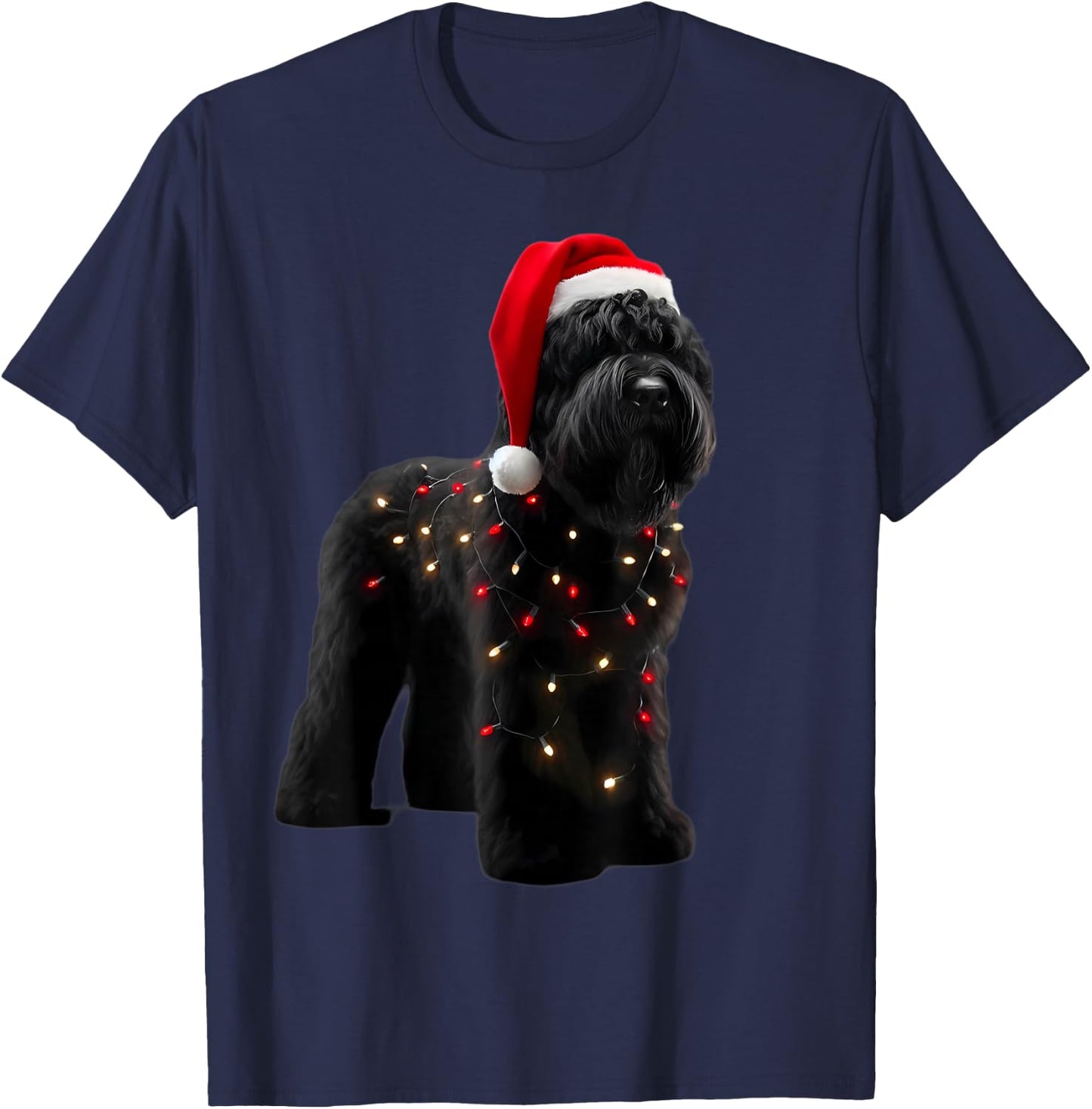 Black Russian Terrier Santa Hat Christmas Lights Dog Owner T-Shirt - T-Shirt | Navy
