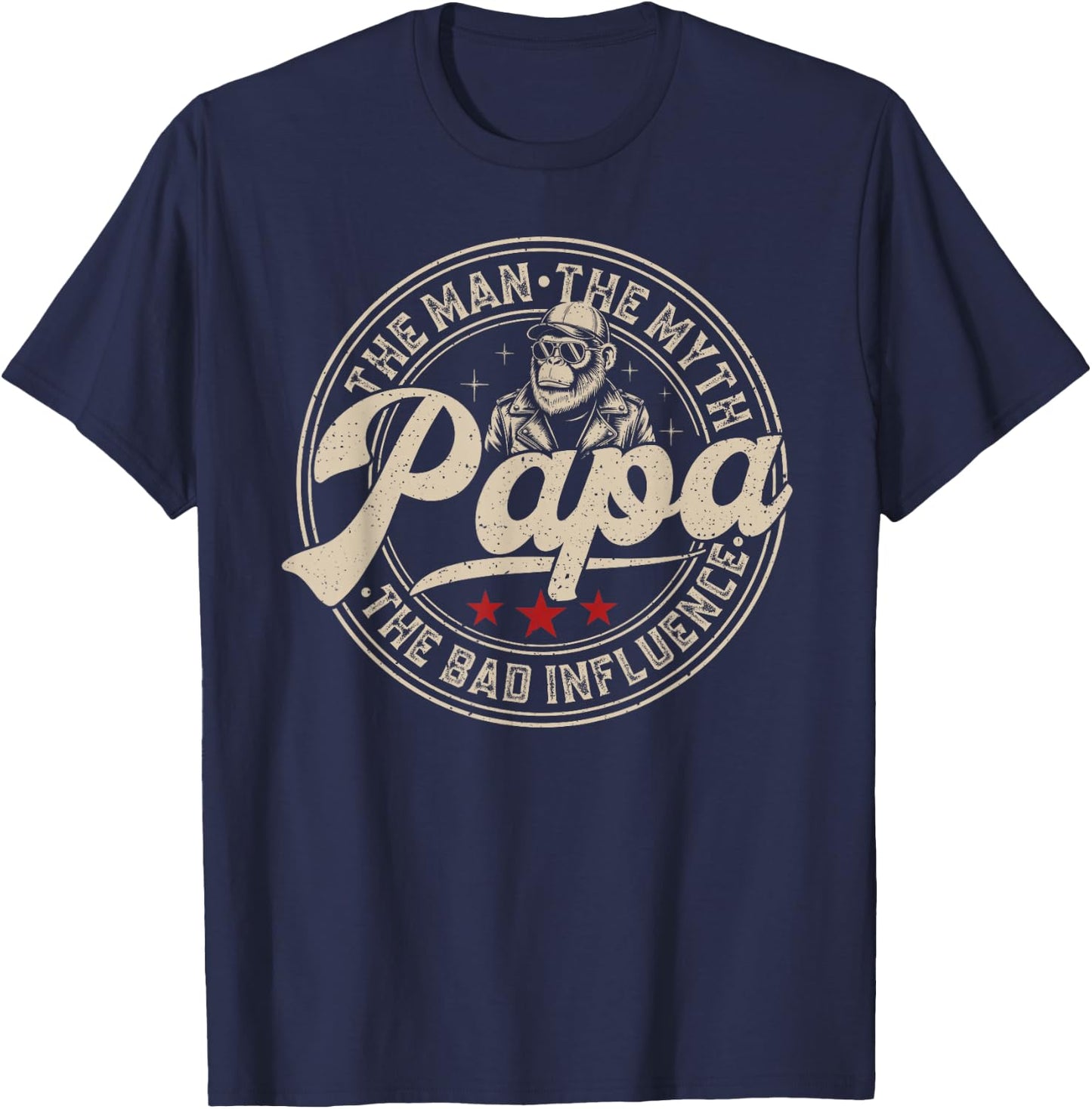 Retro Funny The Man The Myth Papa Bad Influence Monkey T-Shirt - T-Shirt | Navy