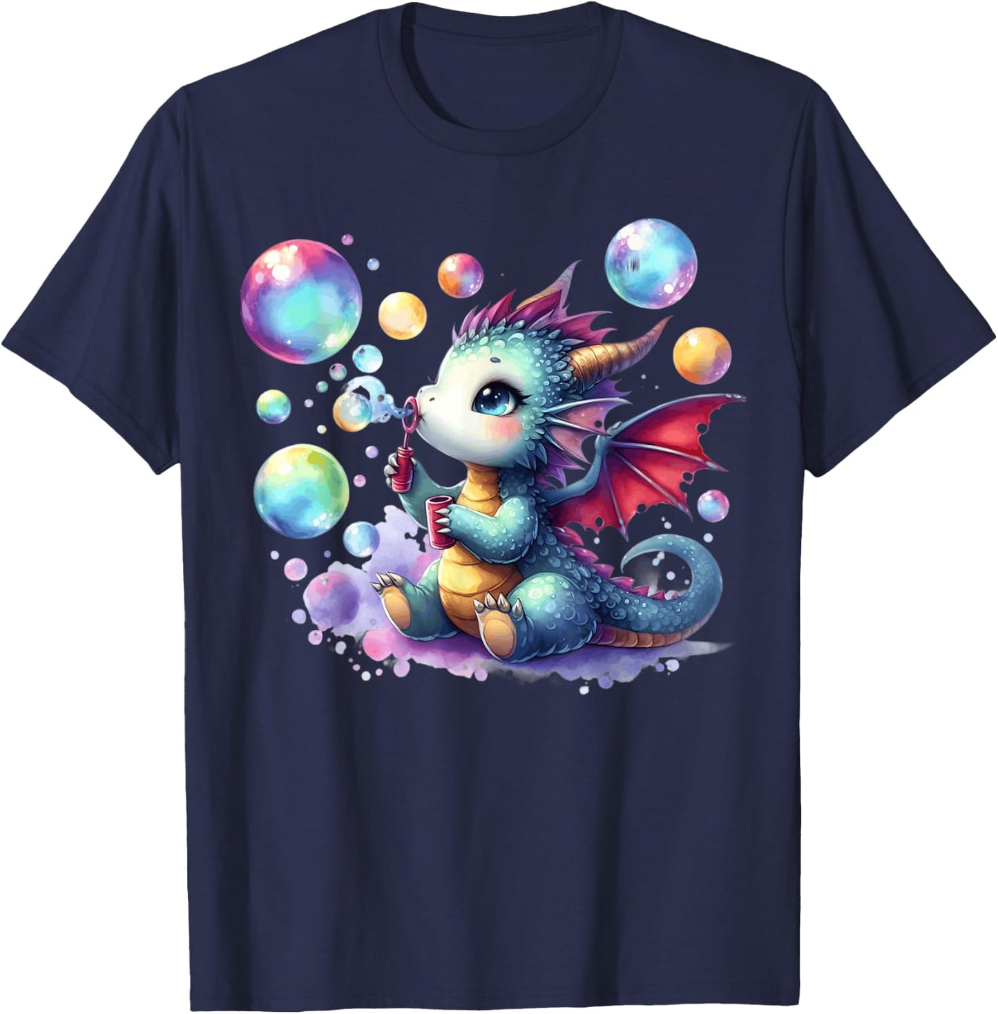 Adorable Baby Dragon Blowing Bubbles Fantasy Magic T-Shirt - T-Shirt | Navy