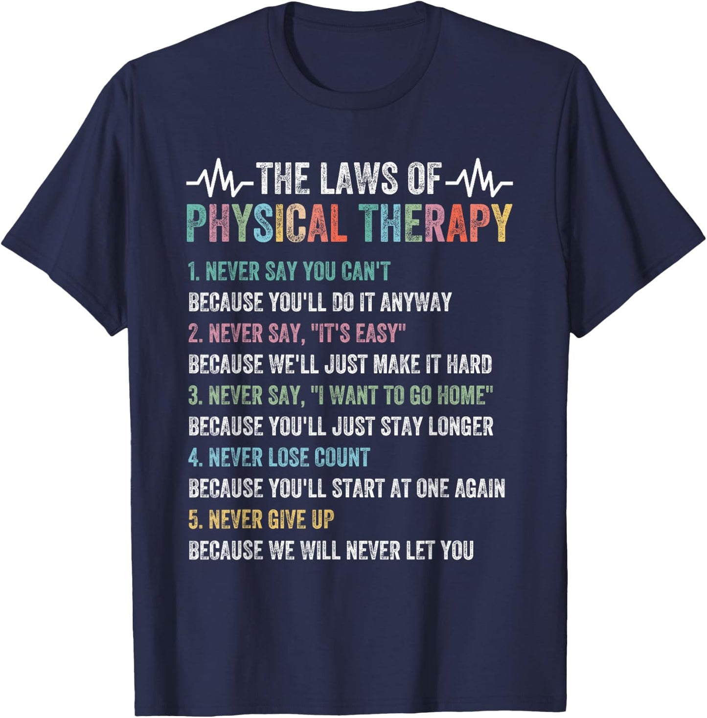Physical Therapy Apparel for Physical Therapist - Adults Black Cotton Short Sleeve - The Laws Of Physical Therapy T-Shirt - T-Shirt | Navy