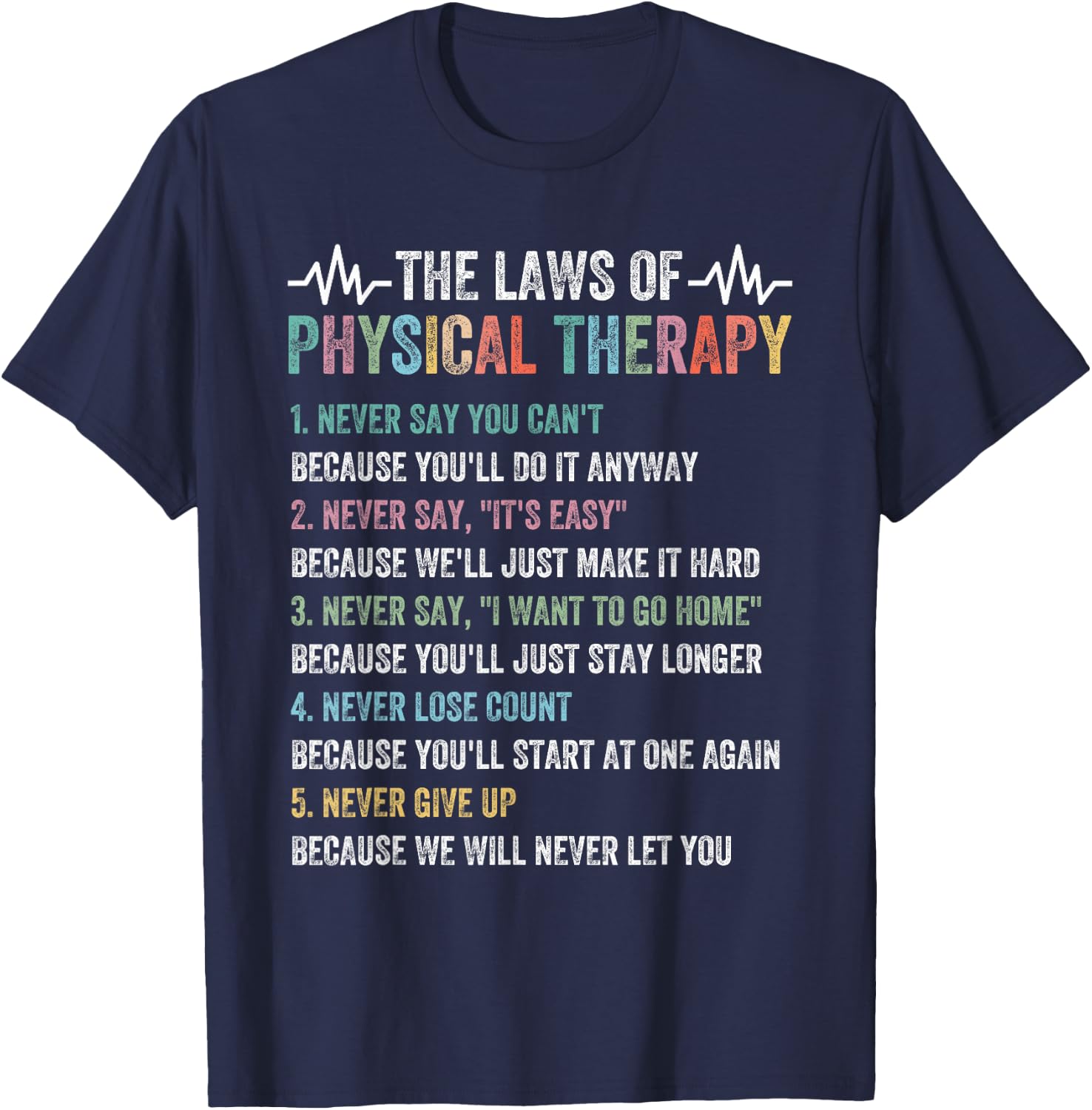 Physical Therapy Apparel for Physical Therapist - Adults Black Cotton Short Sleeve - The Laws Of Physical Therapy T-Shirt - T-Shirt | Navy