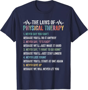 Physical Therapy Apparel for Physical Therapist - Adults Black Cotton Short Sleeve - The Laws Of Physical Therapy T-Shirt - T-Shirt | Navy