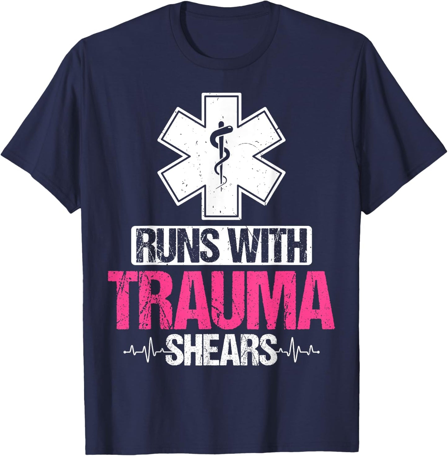 Funny Trauma Nurse Nursing Gifts - Runs with Trauma Shears T-Shirt - T-Shirt | Navy
