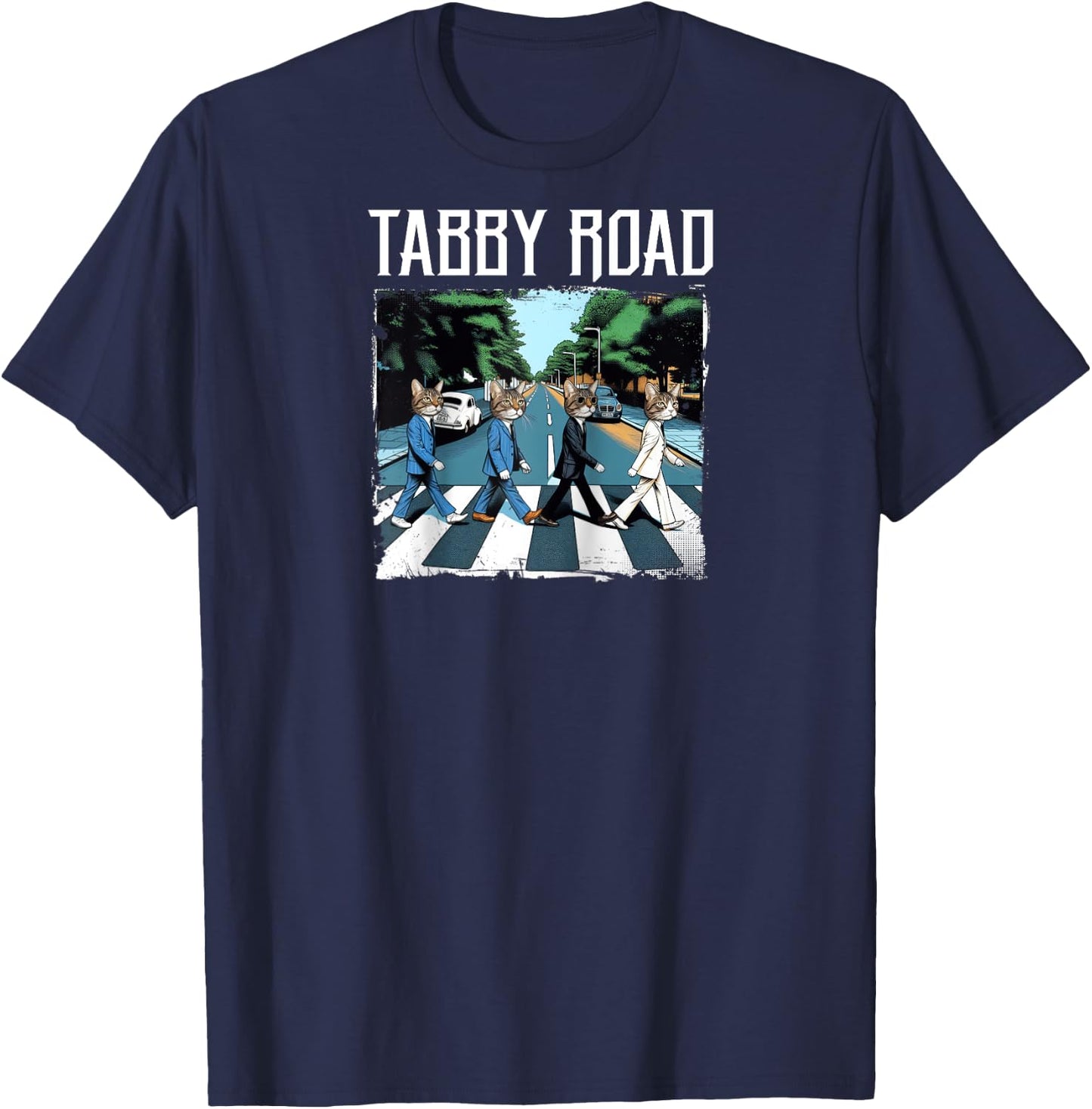 Tabby Road For Cat Lovers And Old Rock Puns Raglan Baseball T-Shirt - T-Shirt | Navy