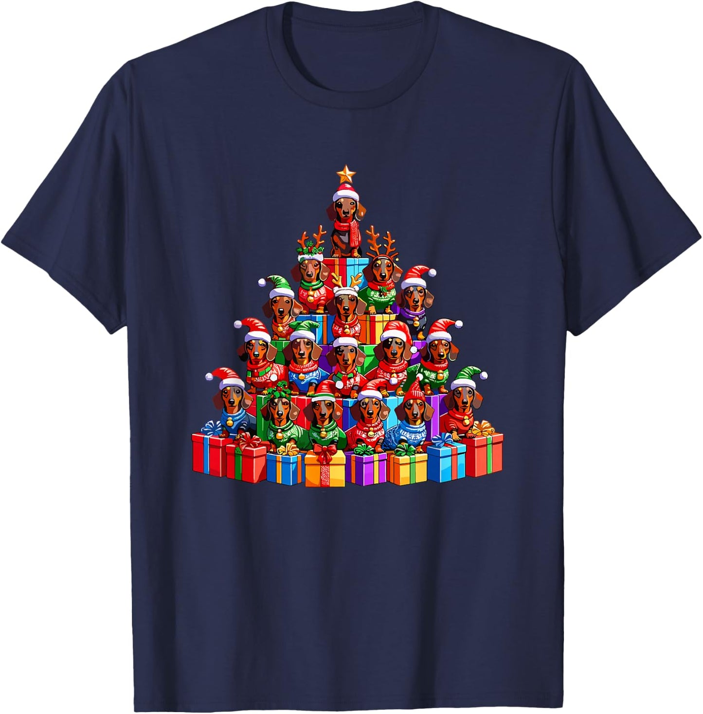 Christmas Tree Dachshund Dog Dachshunds Doxie T-Shirt - T-Shirt | Navy