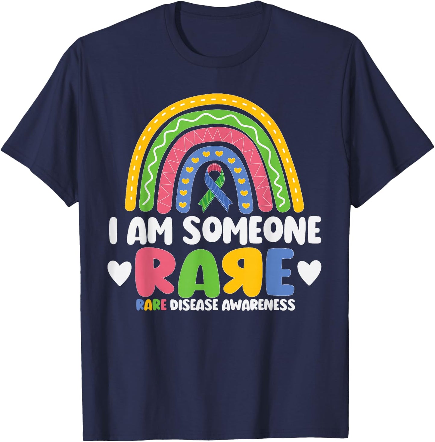 Rare Disease Day I Am Someone Rare Rainbow Zebra Ribbon T-Shirt - T-Shirt | Navy