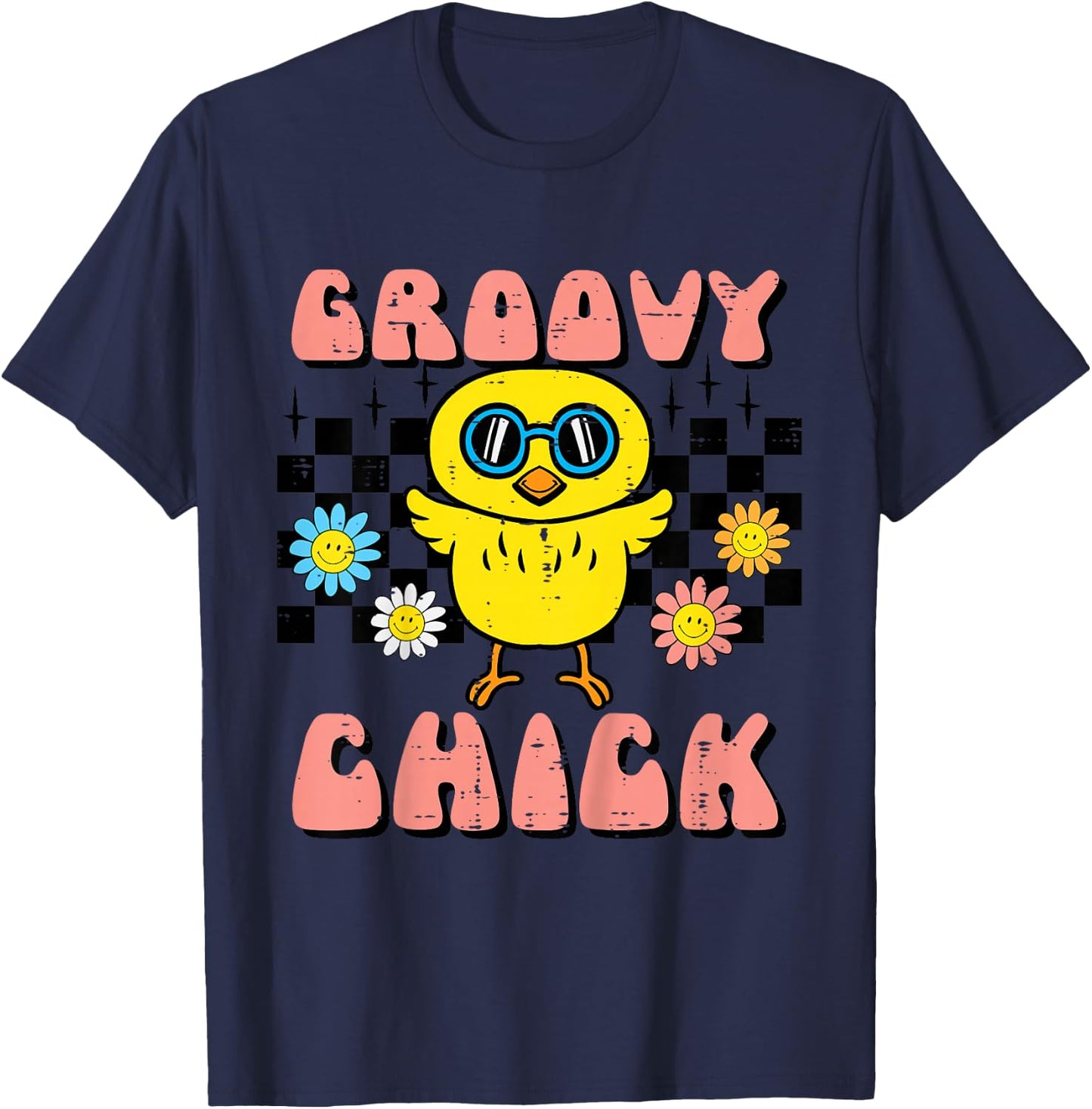 Kids Easter Groovy Chick Retro Girls Kids Toddler Youth Women T-Shirt - T-Shirt | Navy