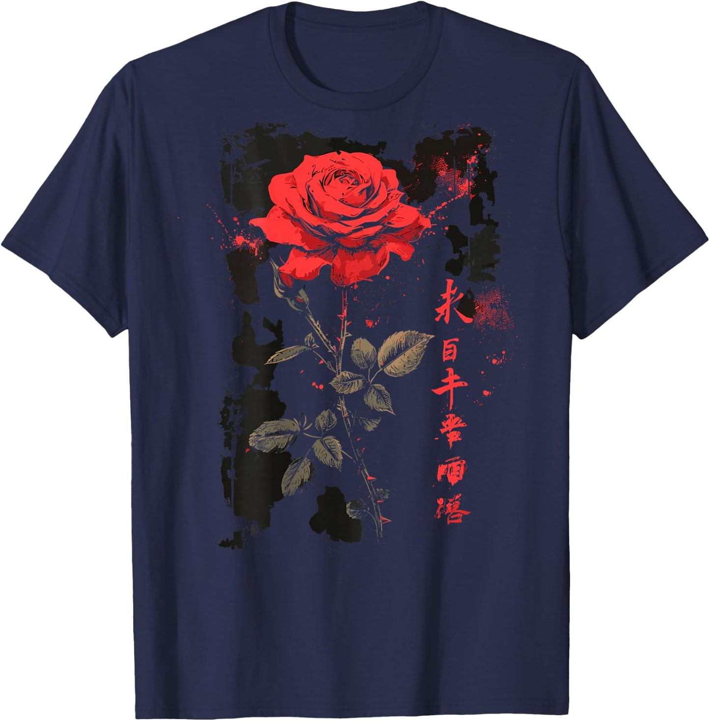 Rose Backprint , black T-Shirt - T-Shirt | Navy