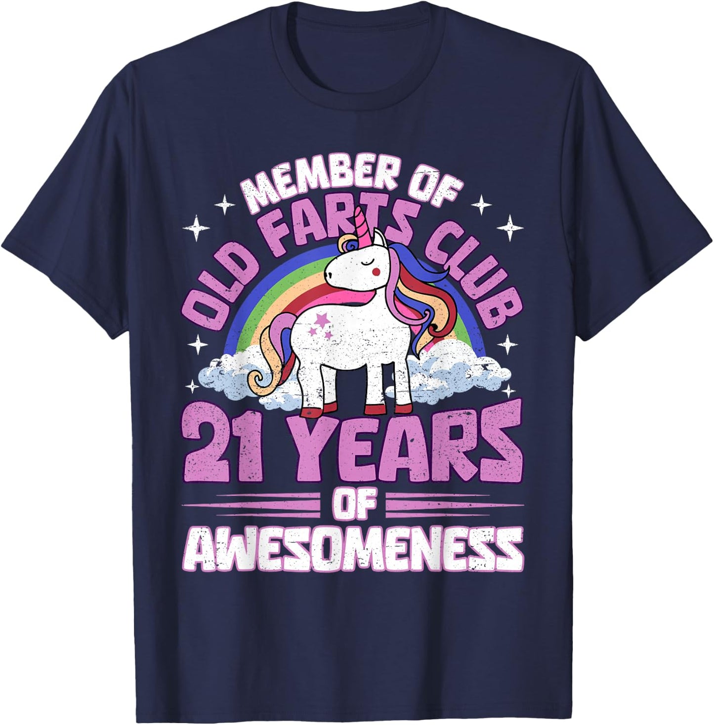 21 Years Old Farts Club Unicorn 21st Birthday Funny T-Shirt - T-Shirt | Navy