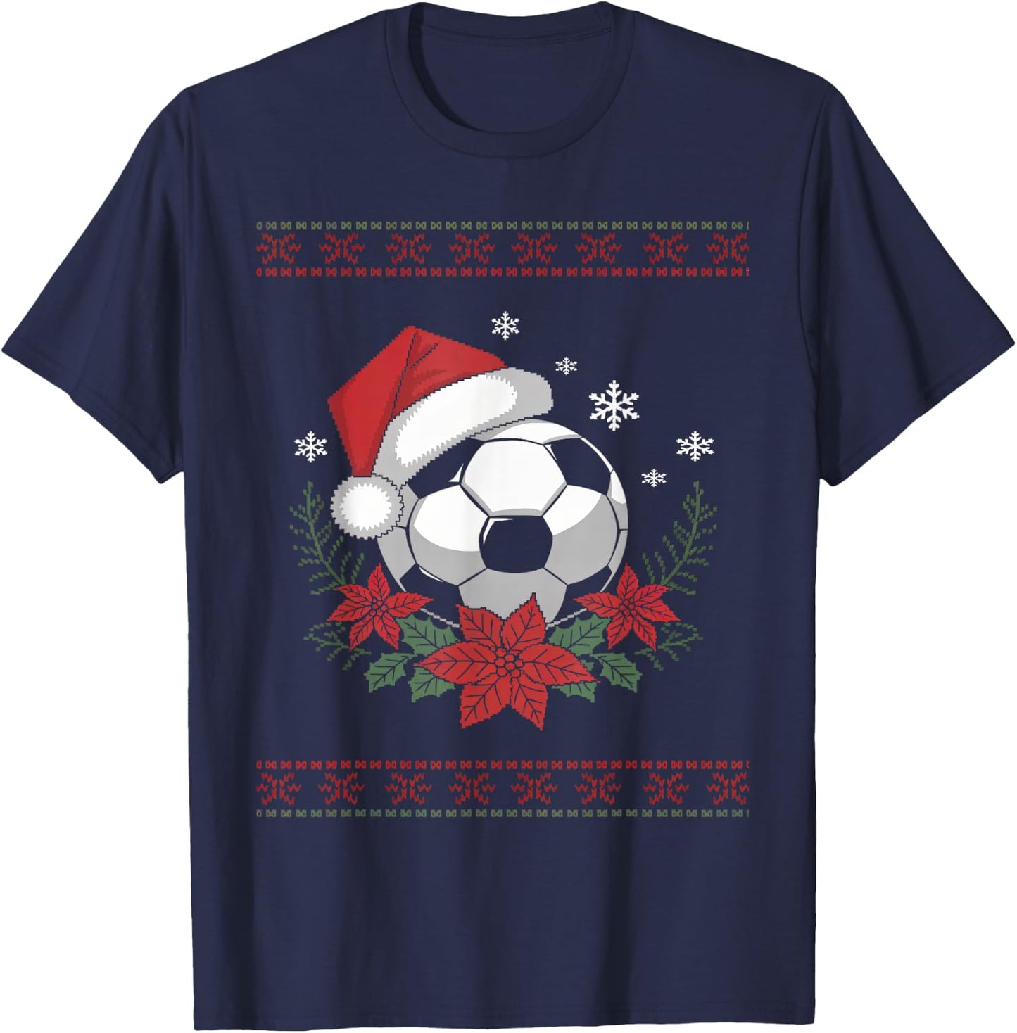 Christmas Santa Football Xmas Ugly Soccer Boys Kid Youth T-Shirt - T-Shirt | Navy