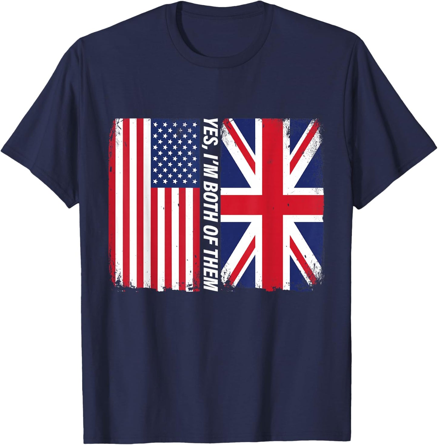 Half American Half British USA UK Flag Heritage Design T-Shirt - T-Shirt | Navy