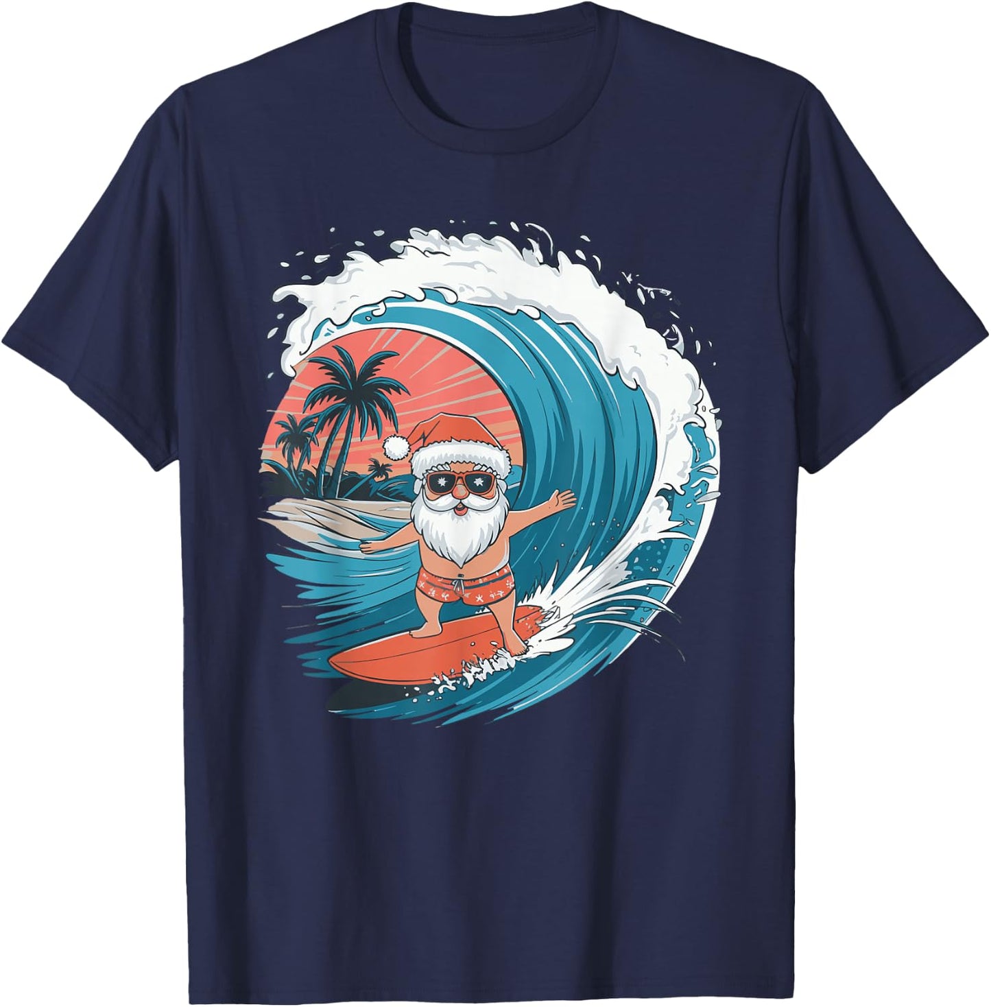 Santa Surfing Surfboard T-Shirt - T-Shirt | Navy