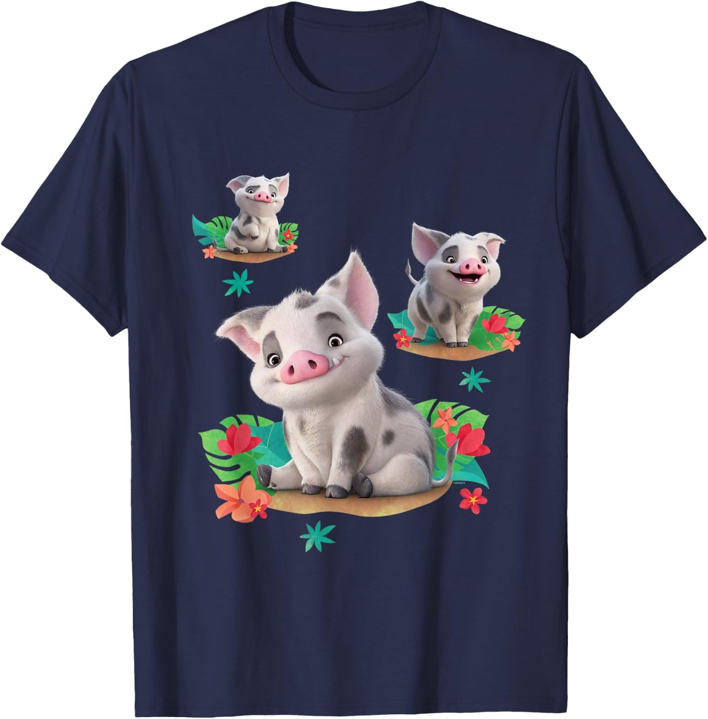 Disney Moana 2 Pua the Pig Cute Character Poses , Black, S T-Shirt - T-Shirt | Navy