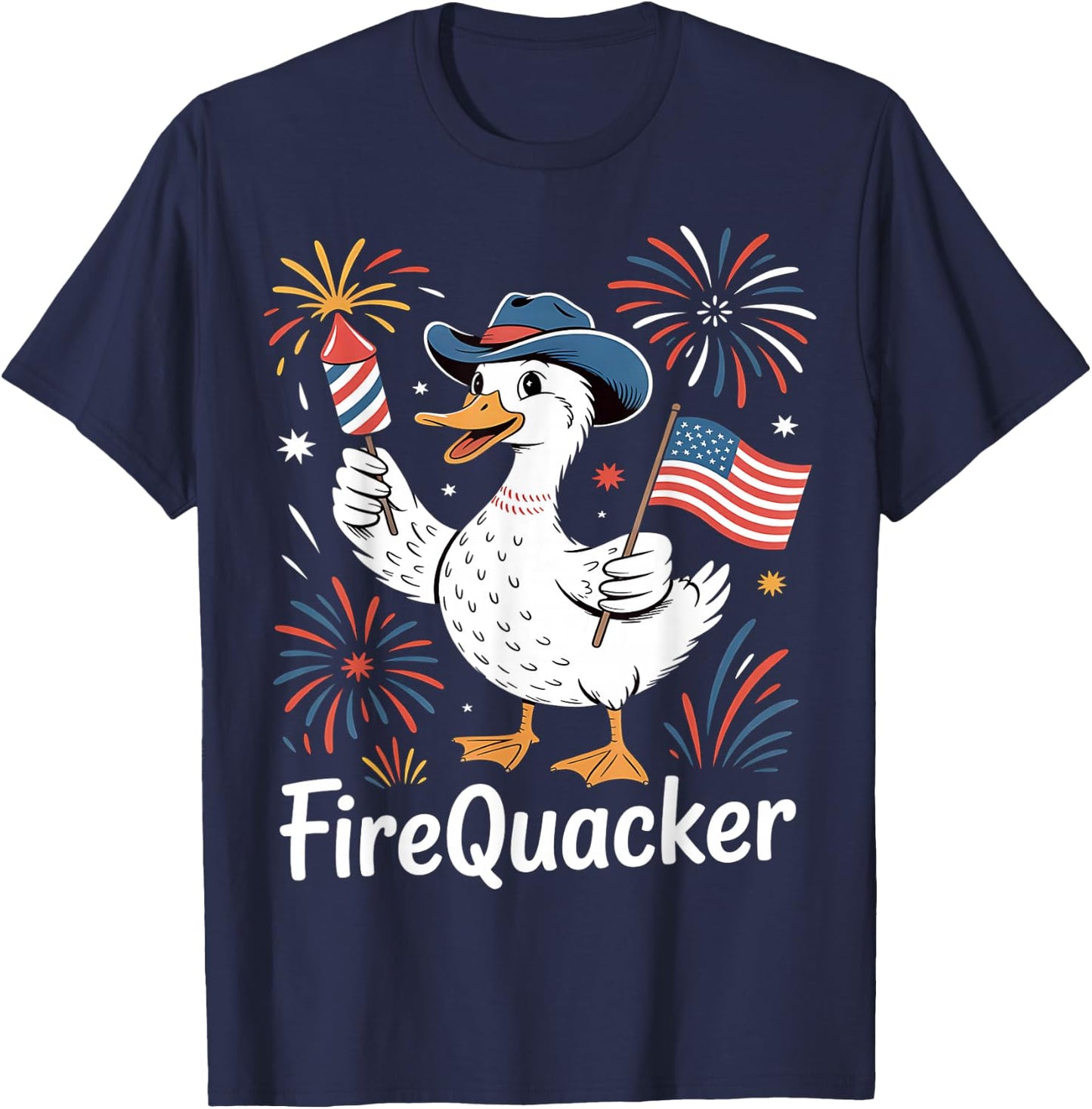 Firequacker 4th of July Rubber Duck USA Flag T-Shirt - T-Shirt | Navy
