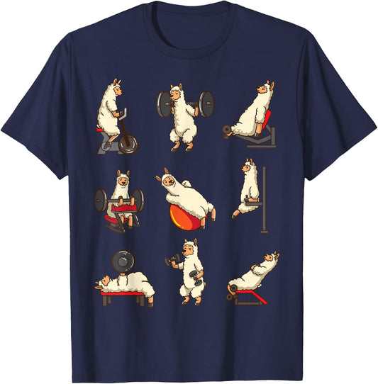 Lama Alpaca Animal Shirt Weightlifting Cardio T-Shirt - T-Shirt | Navy
