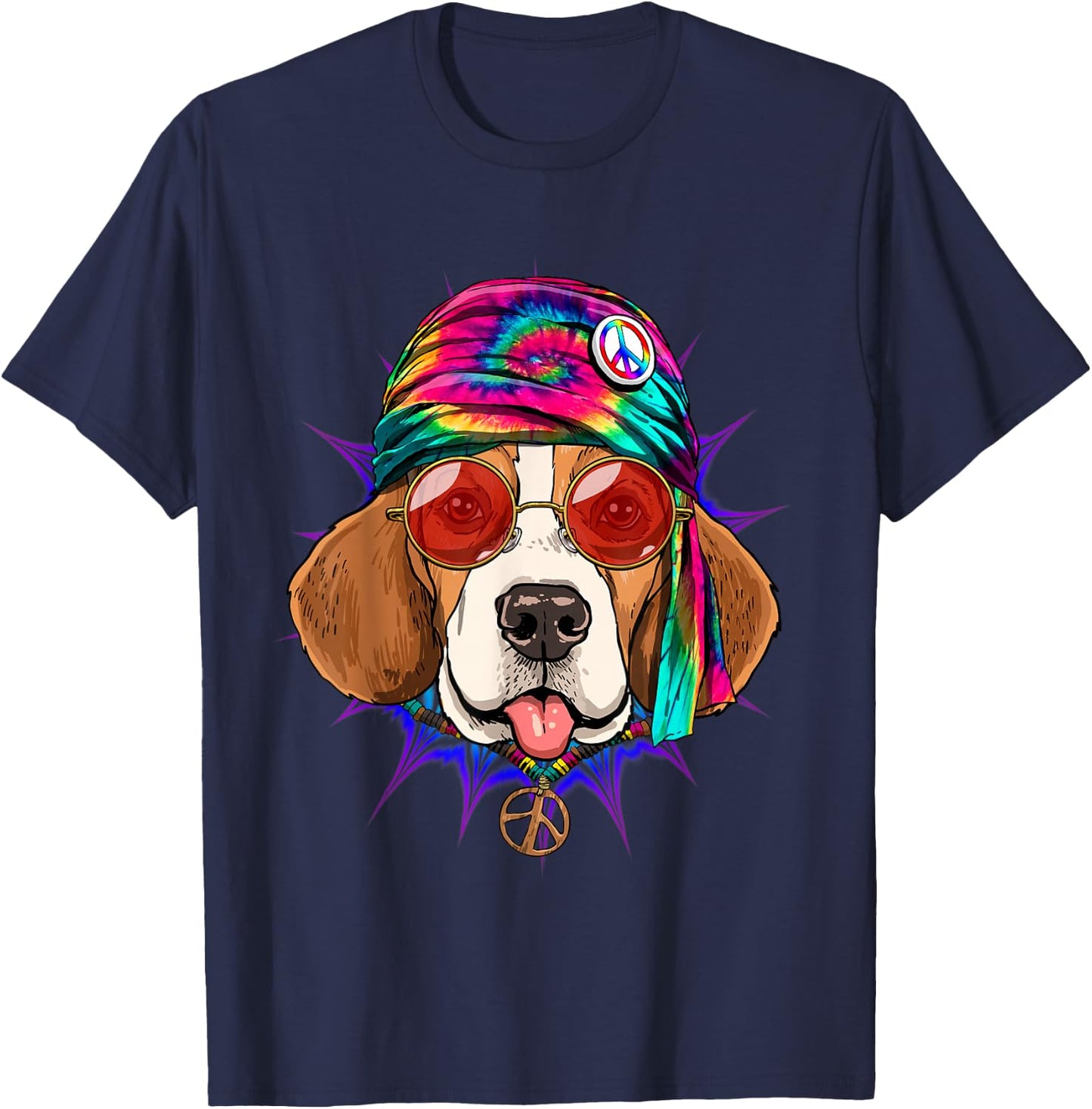Tie Dye Hippie Beagle Hippiness Peace Love Dog T-Shirt - T-Shirt | Navy