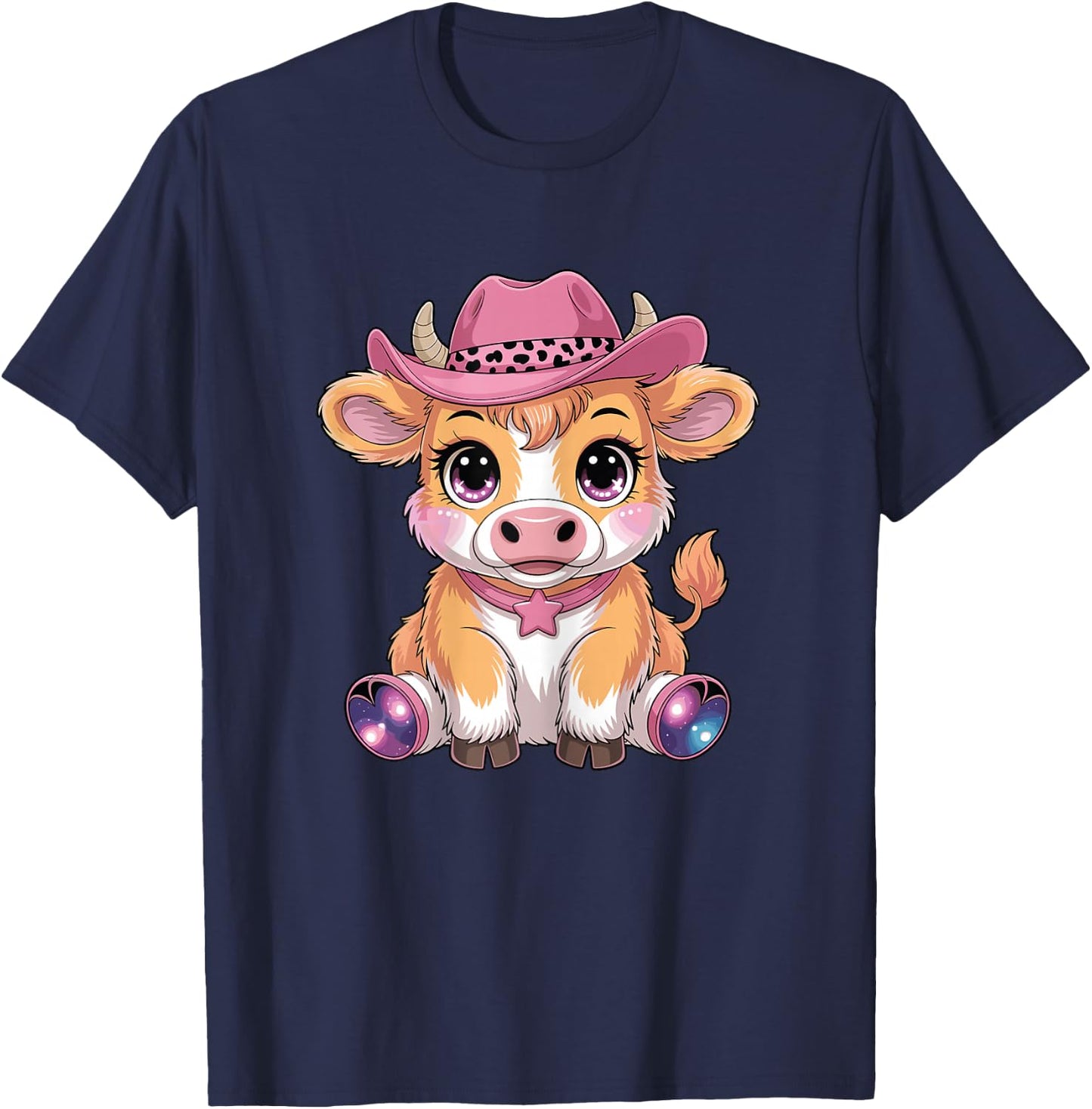 Cute Highland Cow Scottish Cattle Hairy Cow Girl Graphic T-Shirt - T-Shirt | Navy