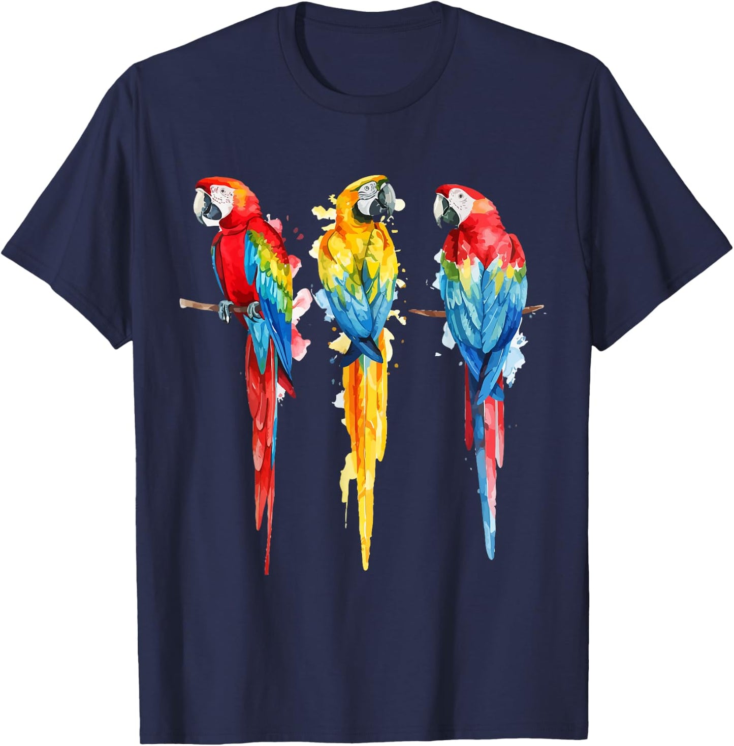 Colorful Parrot Watercolor T-Shirt - T-Shirt | Navy