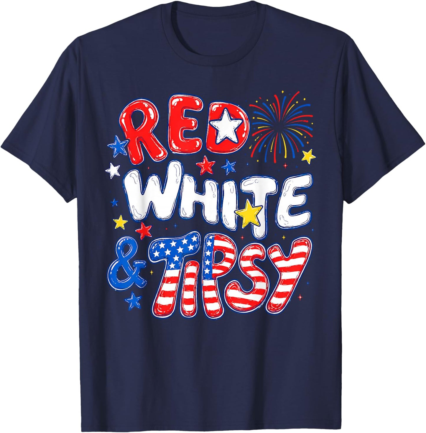Red White and Tipsy Funny 4th of July Patriotic Couple T-Shirt - T-Shirt | Navy