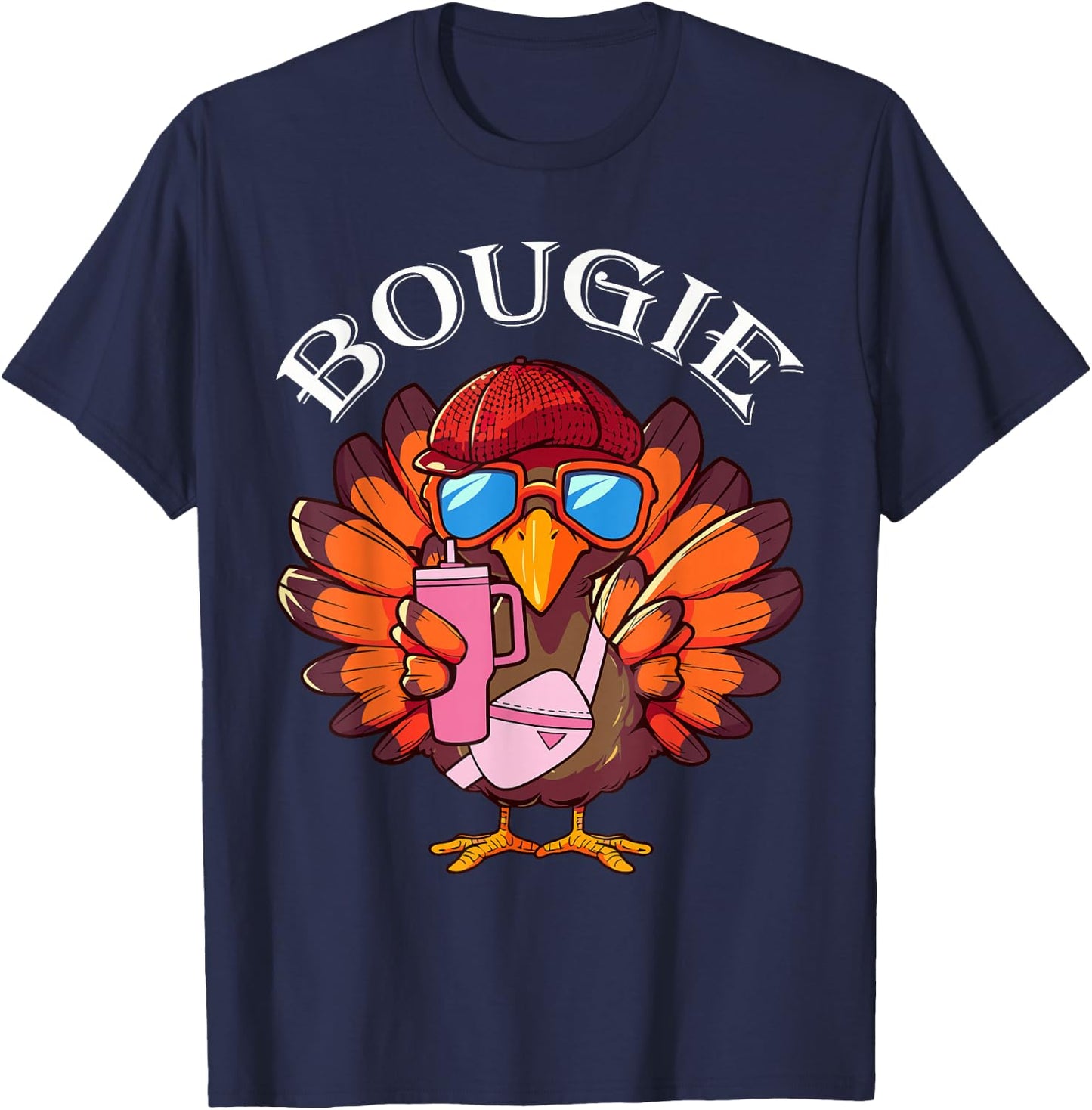Funny Thanksgiving Turkey Trendy Bougie Fall Vibes Women Kid T-Shirt - T-Shirt | Navy