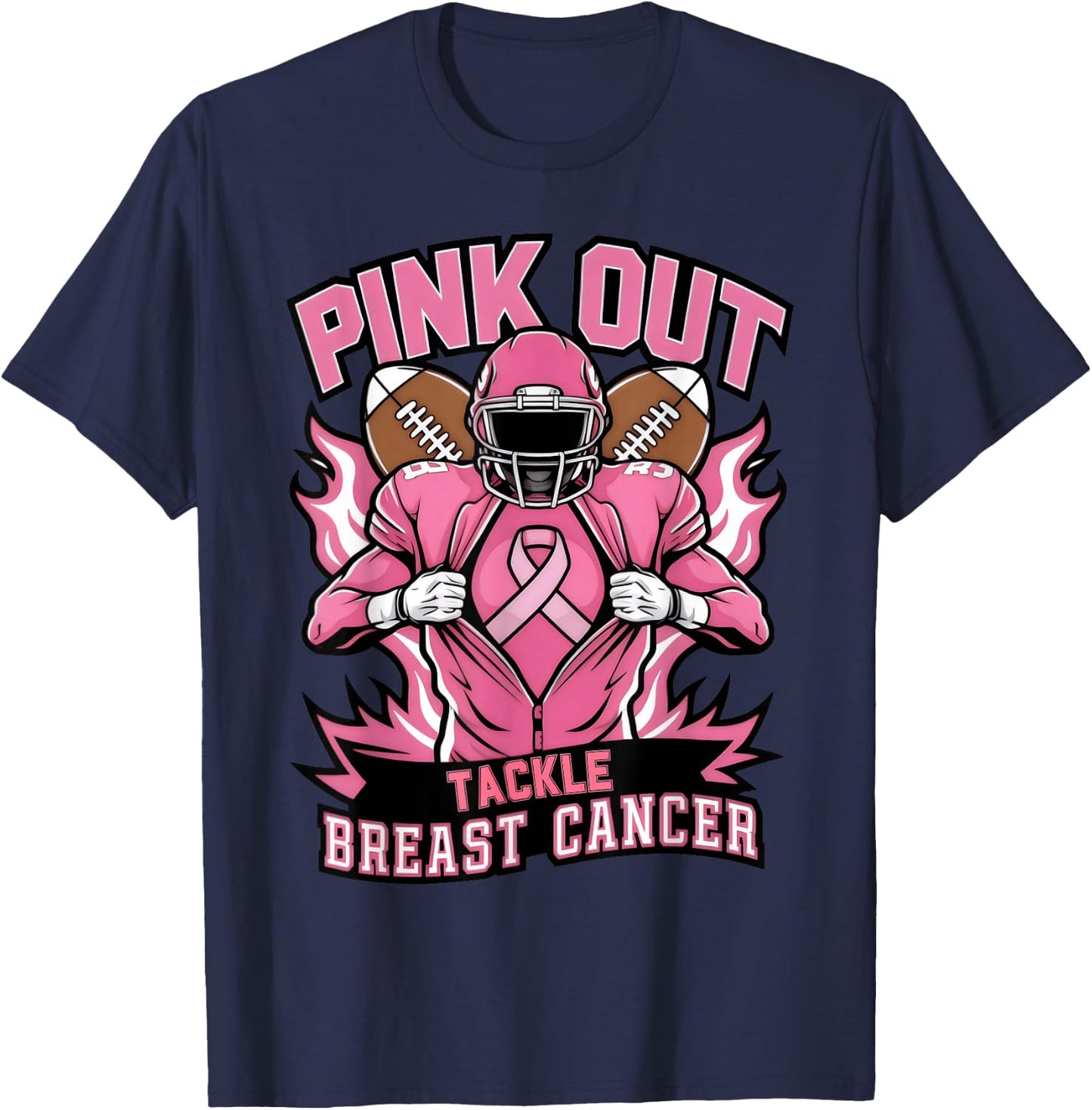 Pink Out Tackle Breast Cancer Awareness American Football T-Shirt - T-Shirt | Navy