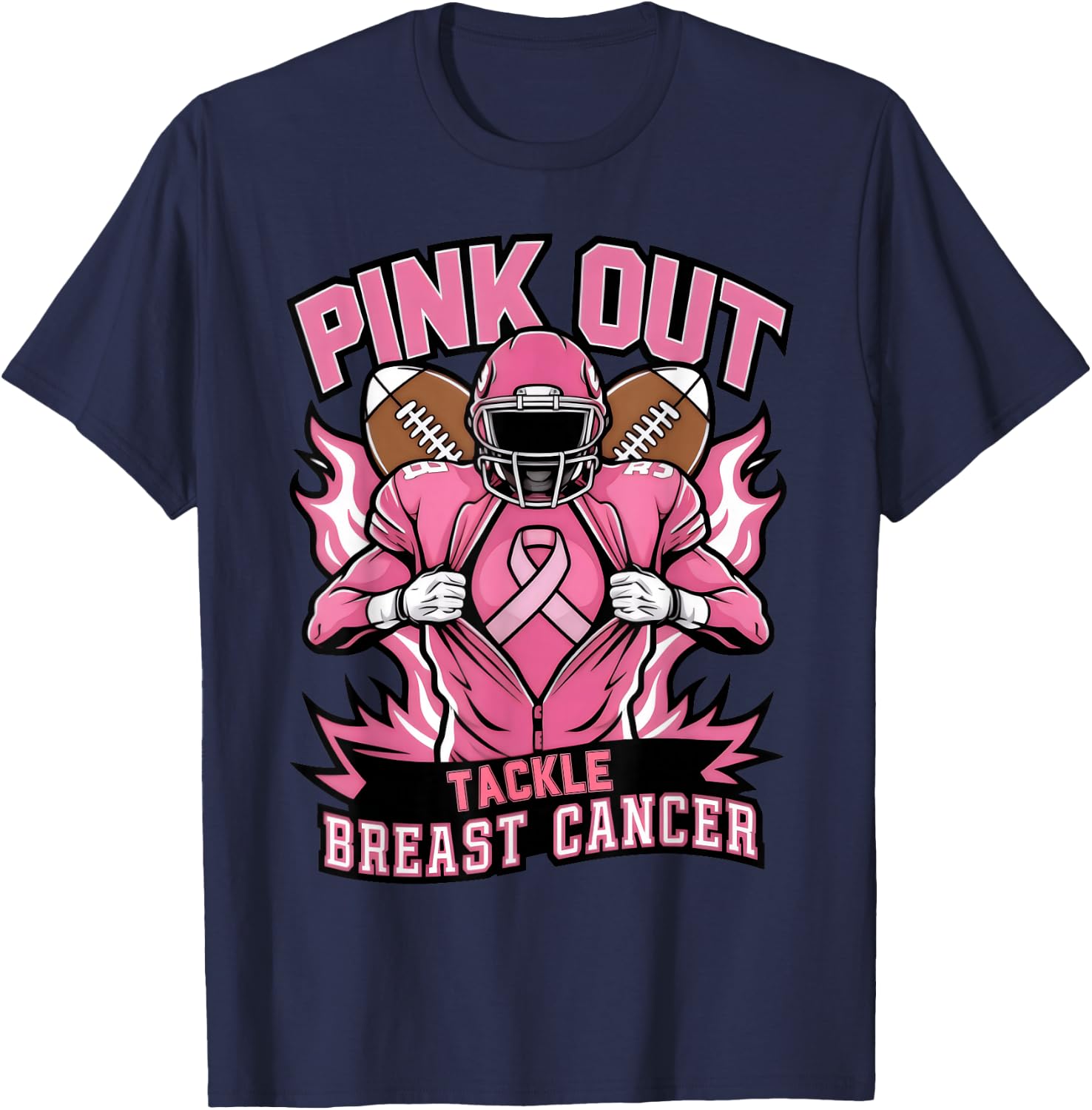 Pink Out Tackle Breast Cancer Awareness American Football T-Shirt - T-Shirt | Navy