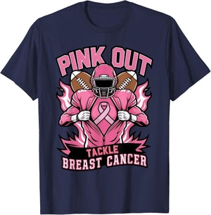 Pink Out Tackle Breast Cancer Awareness American Football T-Shirt - T-Shirt | Navy