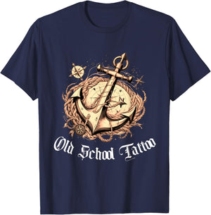 Old School Tattoo Vintage Tattoo Gift , Black, S T-Shirt - T-Shirt | Navy