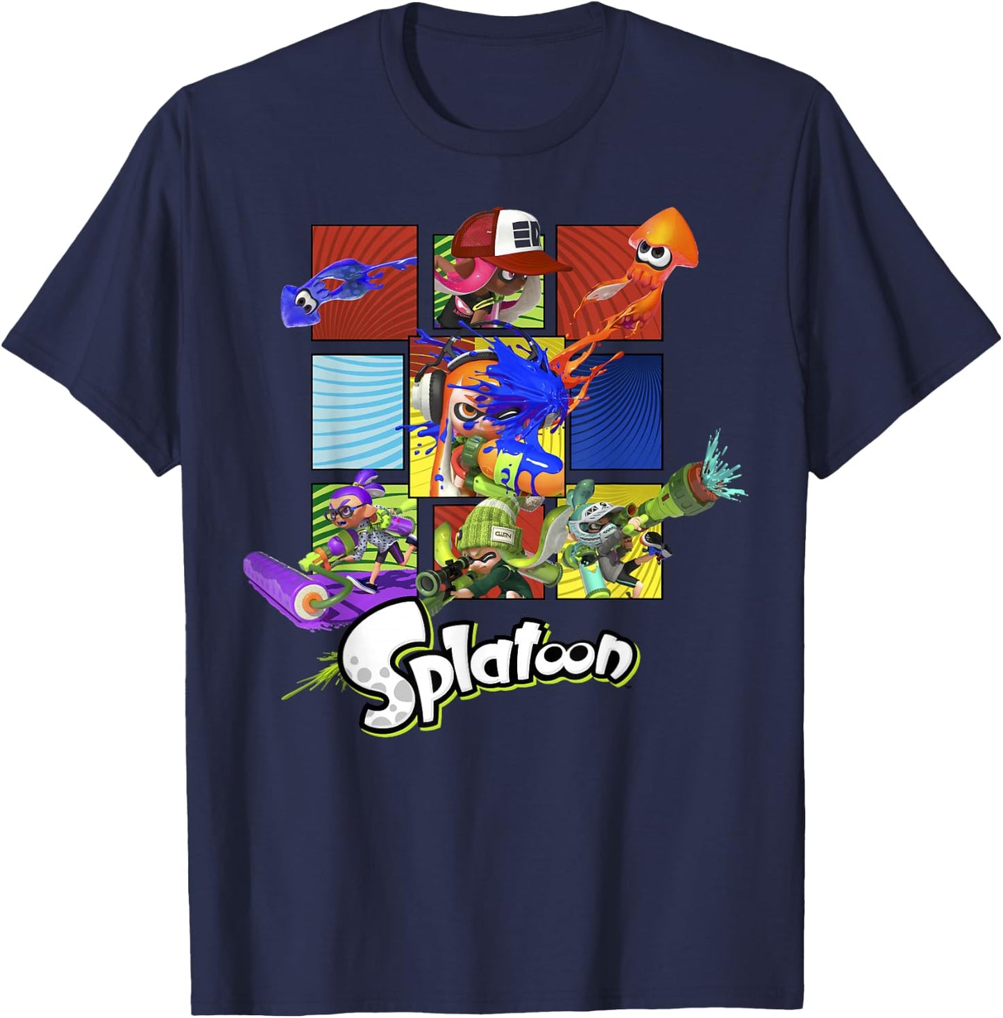 Nintendo Splatoon Inklings in Action Boxes Graphic T-Shirt - T-Shirt | Navy