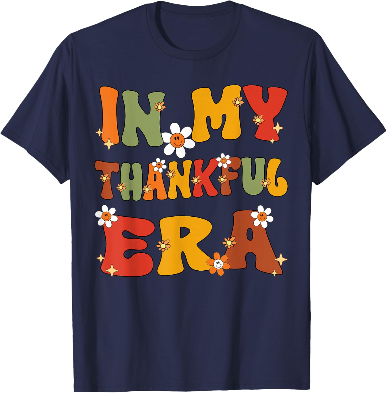 In My Thankful Era Retro Groovy Thankful Thanksgiving Family T-Shirt - T-Shirt | Navy