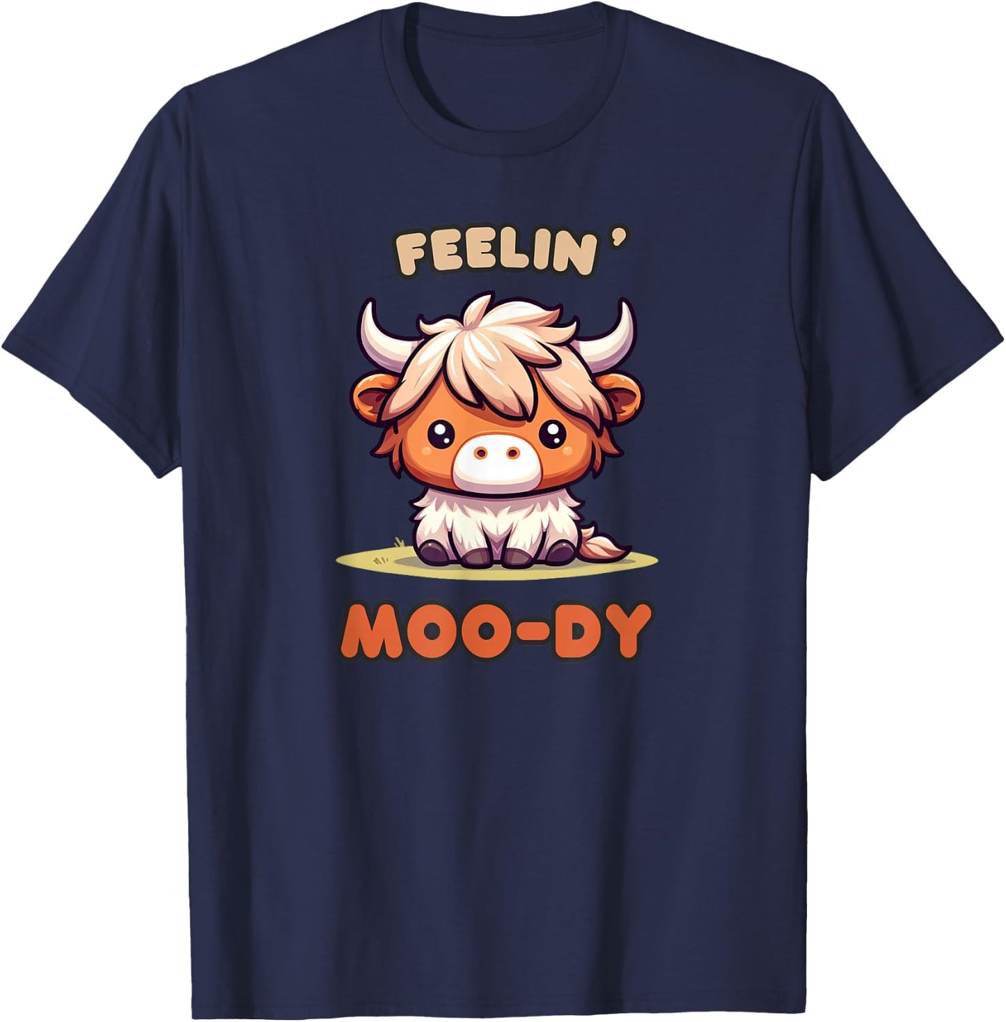 FEELIN' MOO-DY Micro Mini Highland Cow Cute Calf Funny Moo T-Shirt - T-Shirt | Navy
