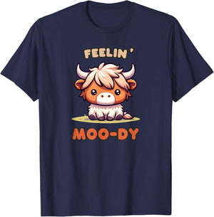 FEELIN' MOO-DY Micro Mini Highland Cow Cute Calf Funny Moo T-Shirt - T-Shirt | Navy