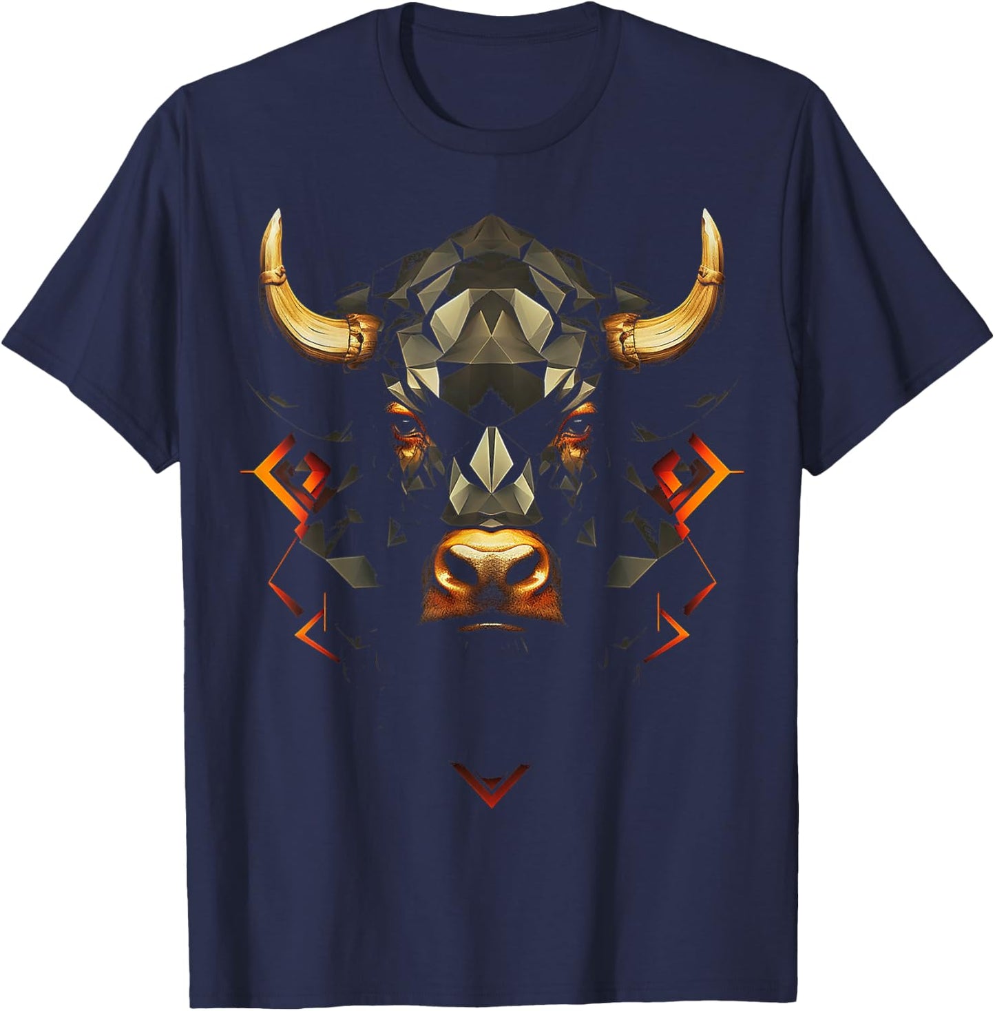 Bull Polygon Animal Graphic Art Bull , black T-Shirt - T-Shirt | Navy