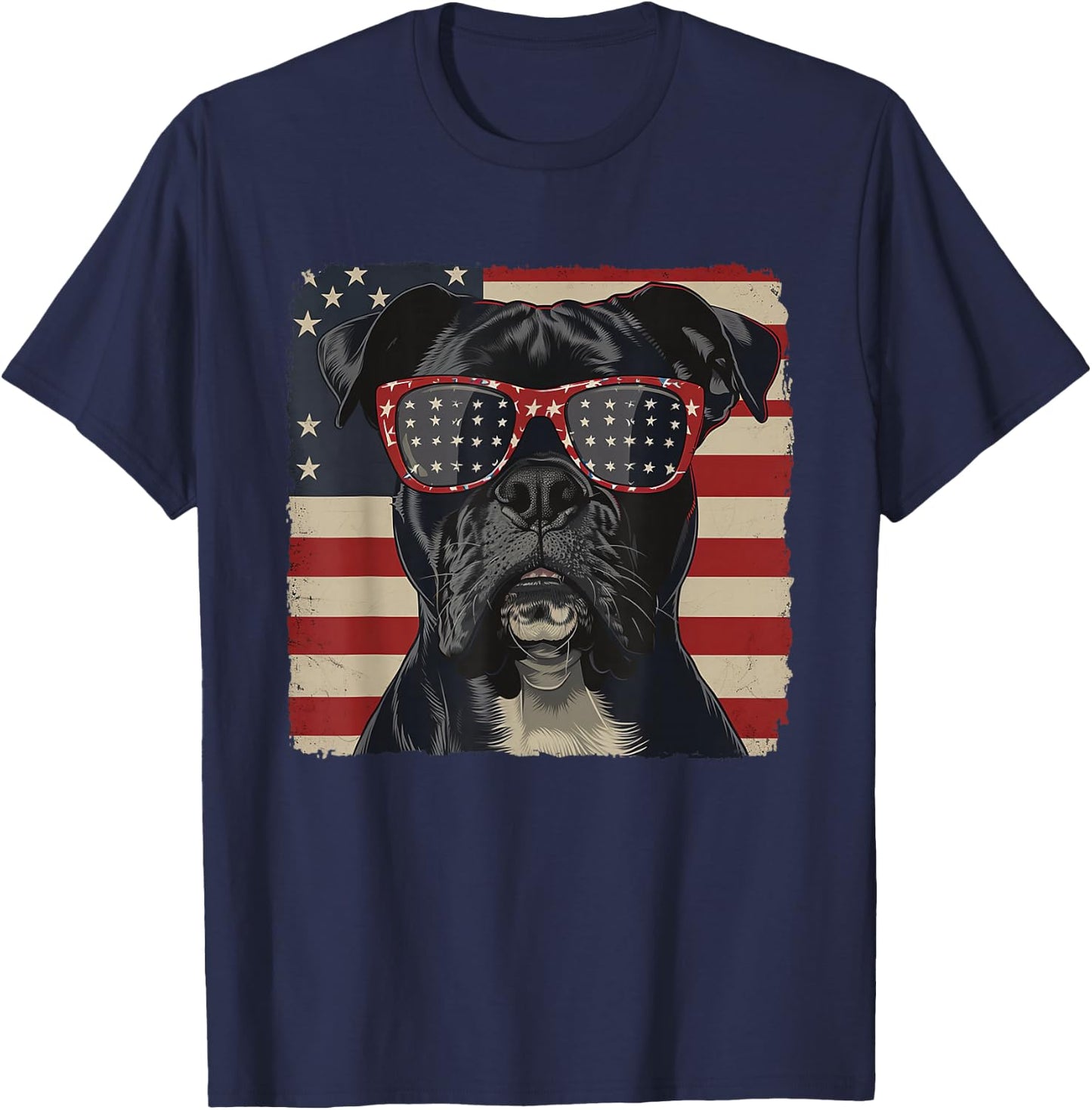 American Patriot Independence Day Shirt Boxer Dog Men Women T-Shirt - T-Shirt | Navy