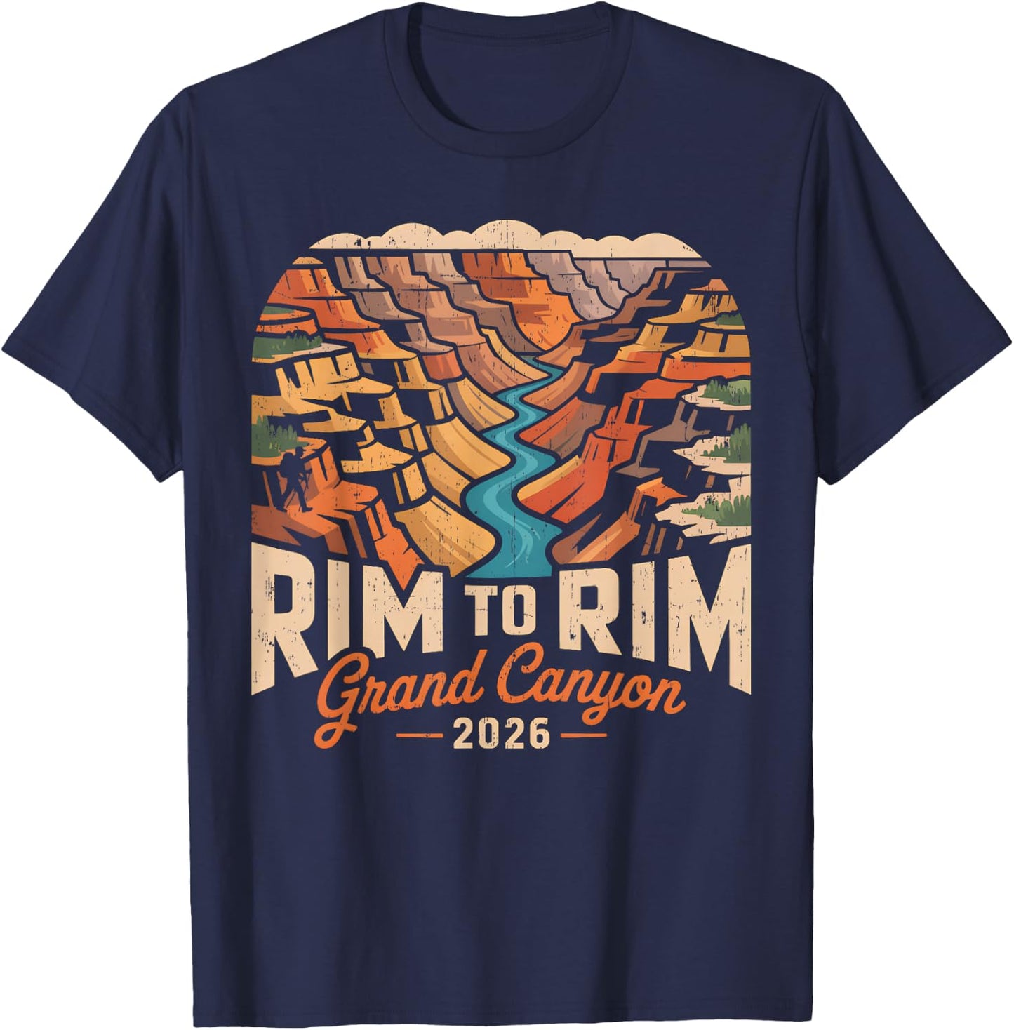 Retro South Rim to North Rim Grand Canyon 2026 Hiking T-Shirt - T-Shirt | Navy
