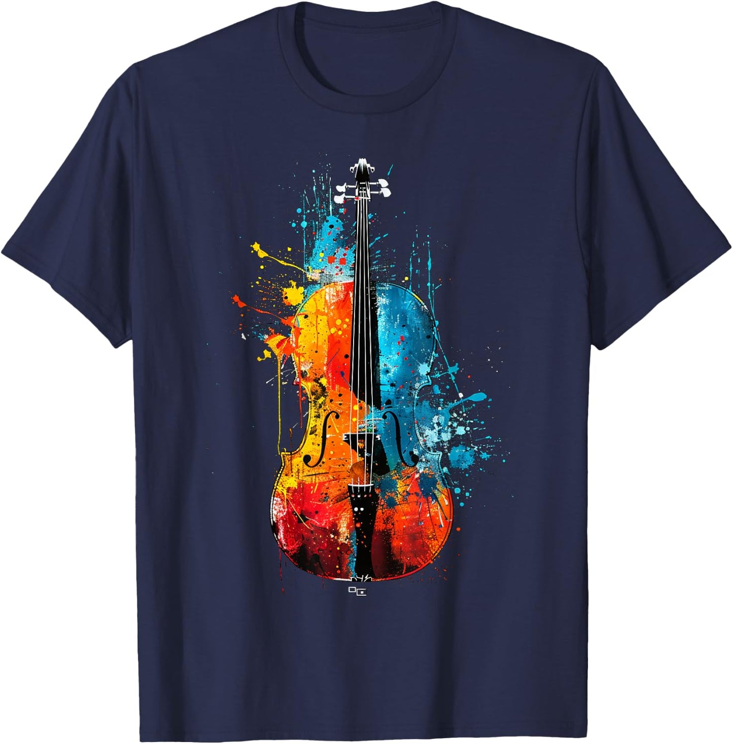 Colorful Artistic Cello Pop Art Painted , Black, S T-Shirt - T-Shirt | Navy