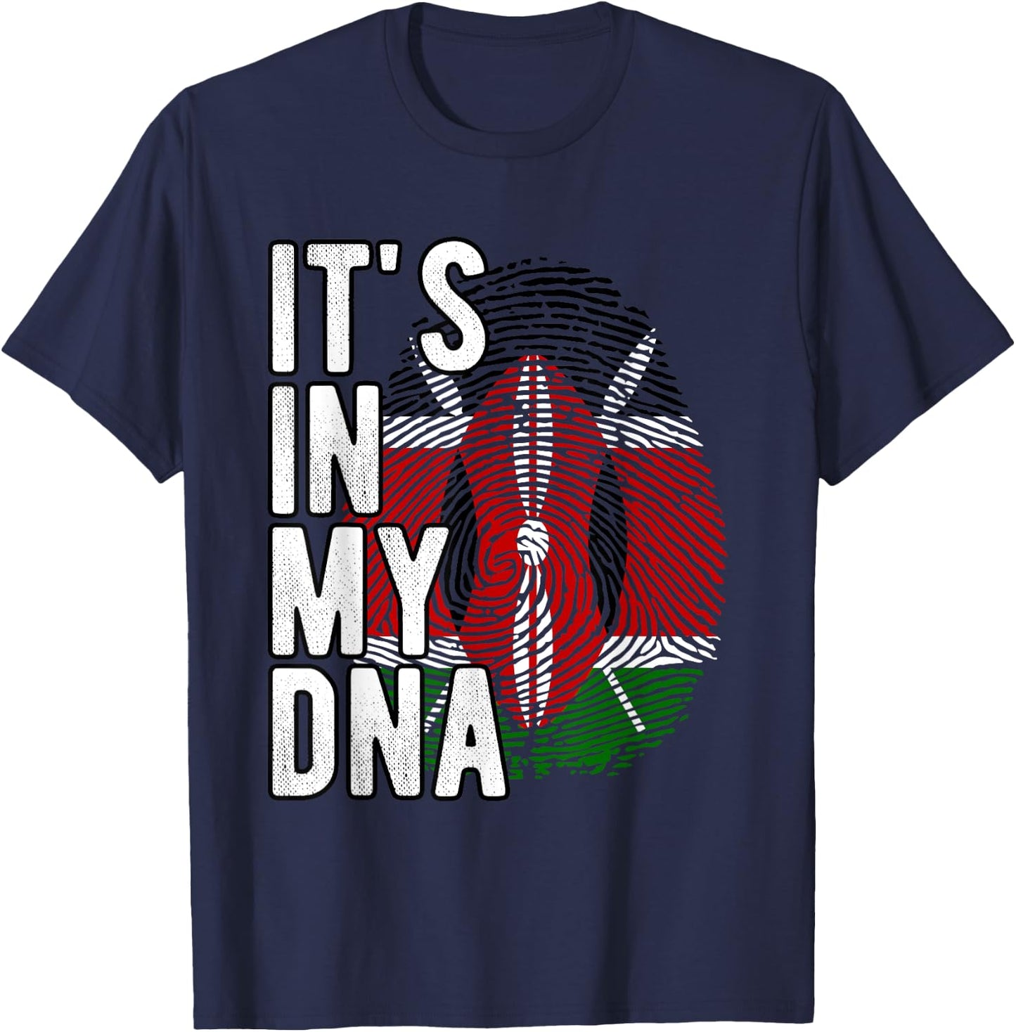 Funny It's In My DNA Fingerprint Flag Of Kenya T-Shirt - T-Shirt | Navy