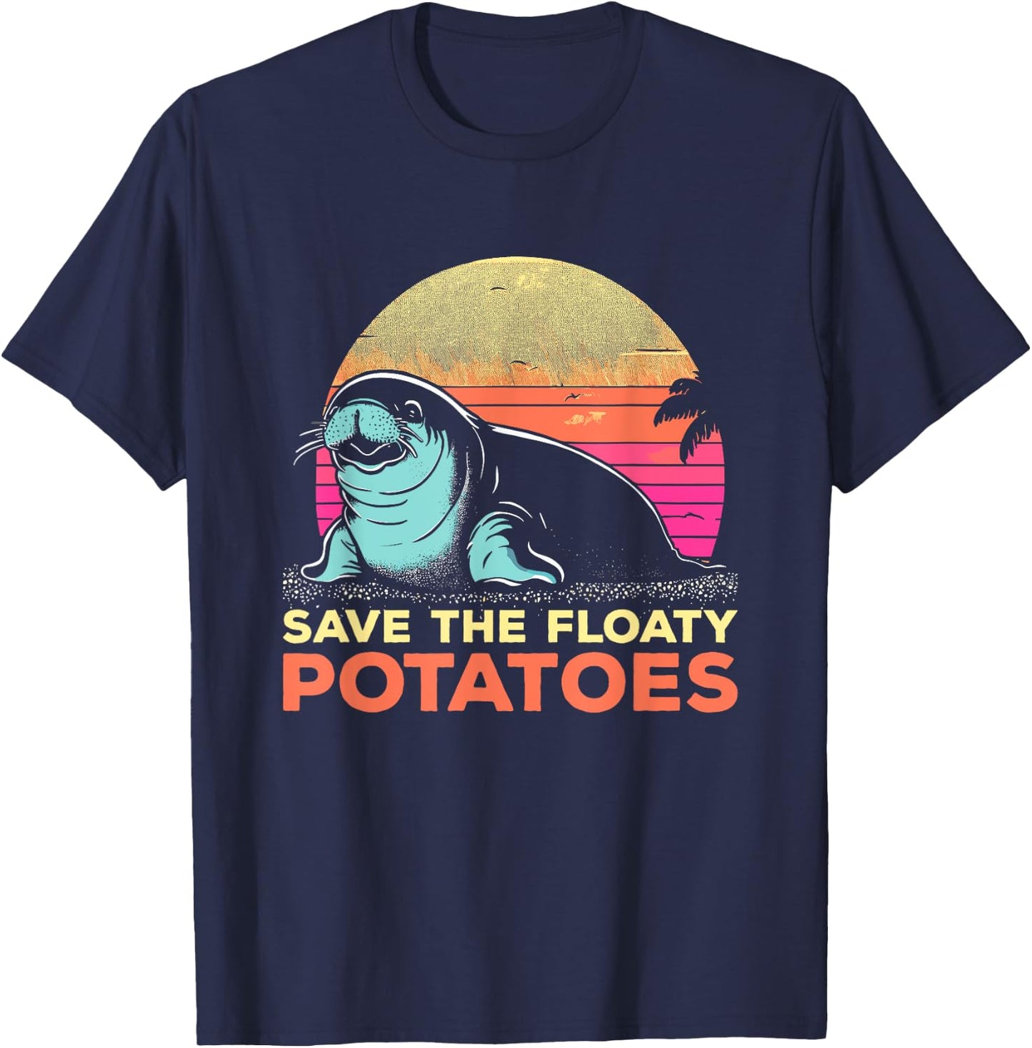 Save The Floaty Potatoes - Funny Vintage Manatee Sea-Cow T-Shirt - T-Shirt | Navy