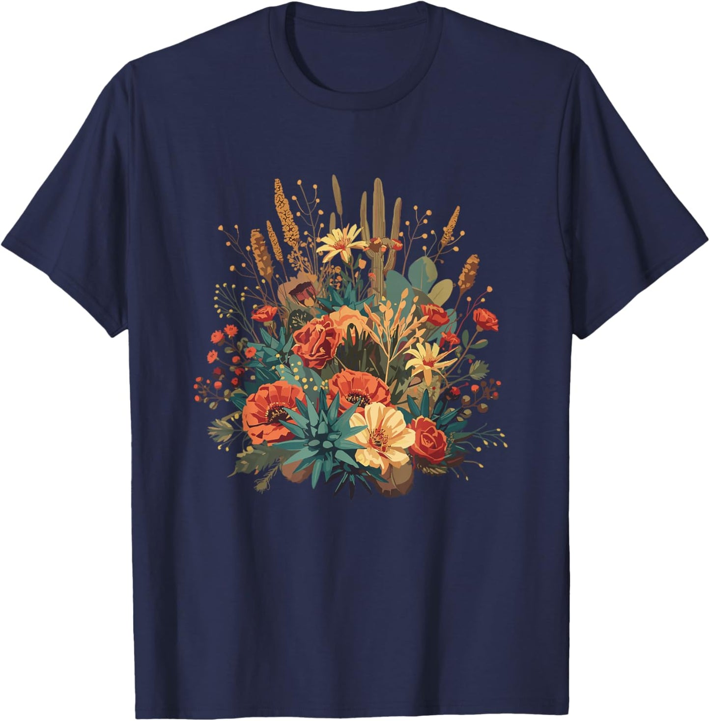 Colorful Rustic Flower Bouquet Wild Garden T-Shirt - T-Shirt | Navy